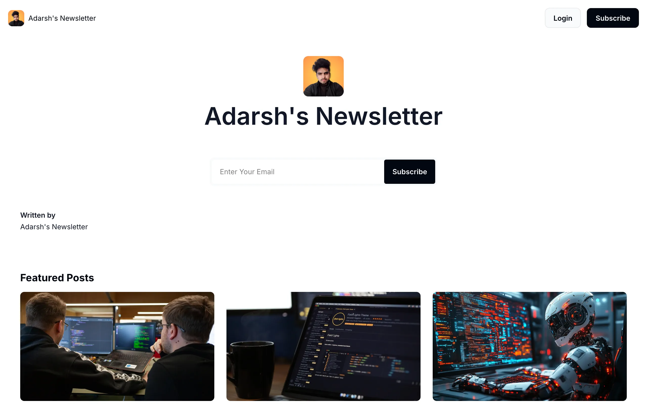 Screenshot of Home | Adarsh's Newsletter