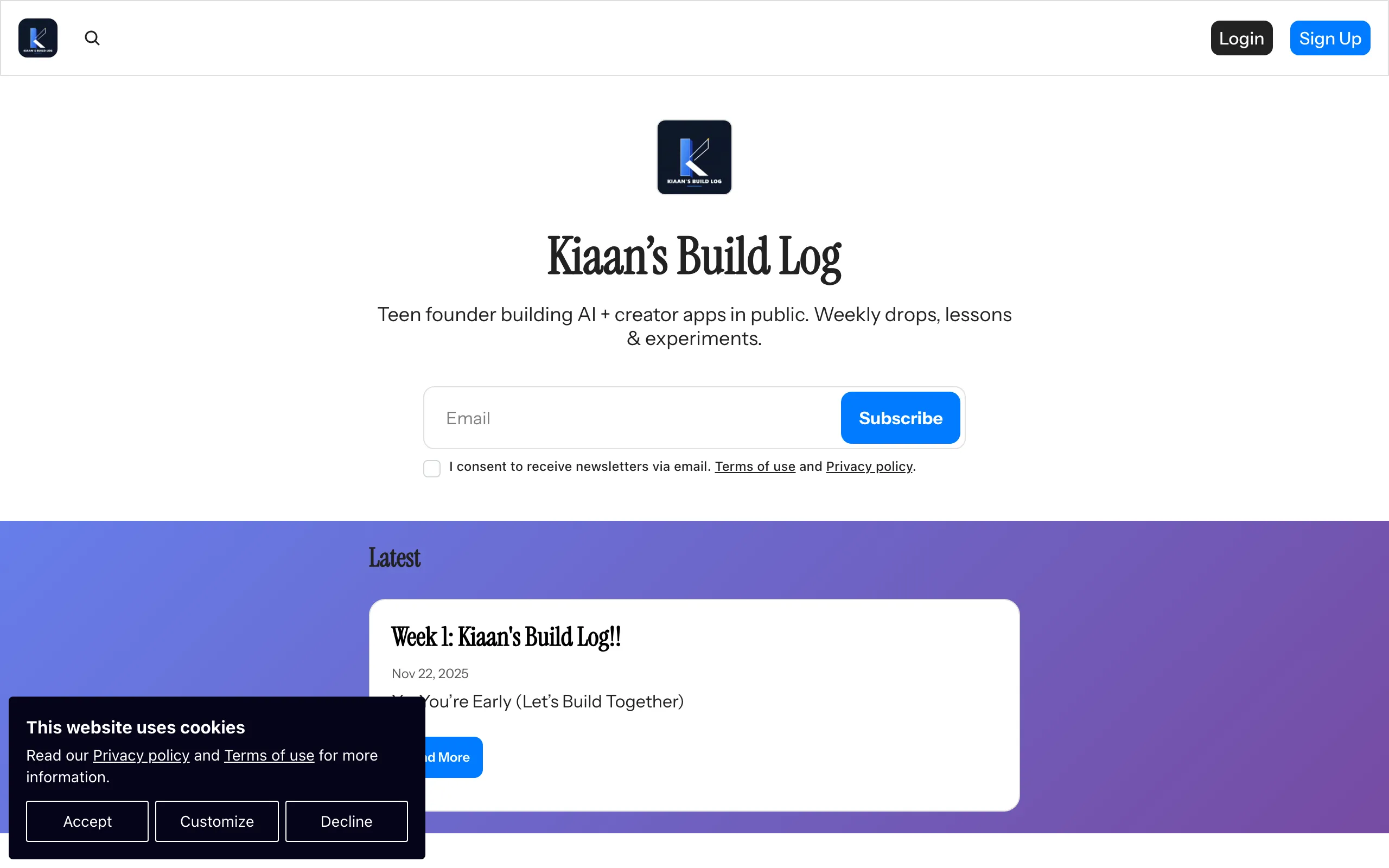 Screenshot of Home | Kiaan's Build Log | Kiaan’s Build Log