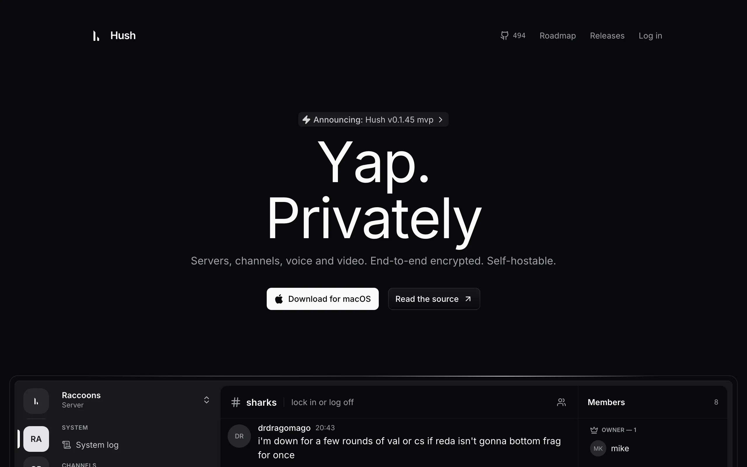 Screenshot of Hush - OpenMLS E2EE Chat for Teams