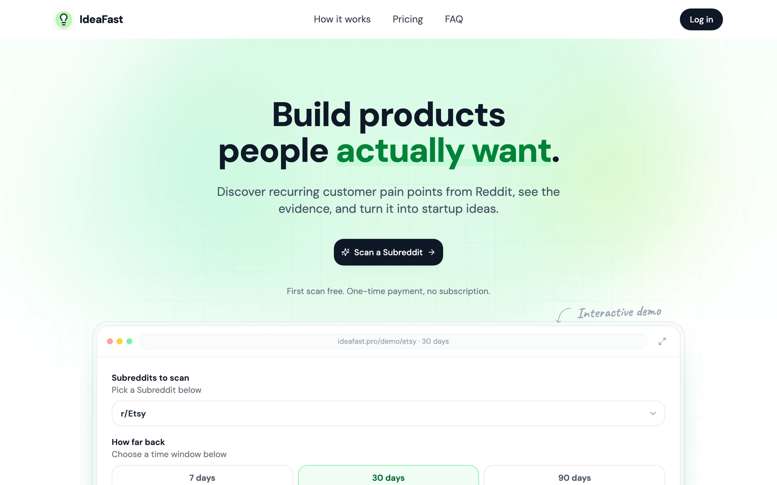 Screenshot of IdeaFast: Reddit Pain Point Finder for Startup Ideas