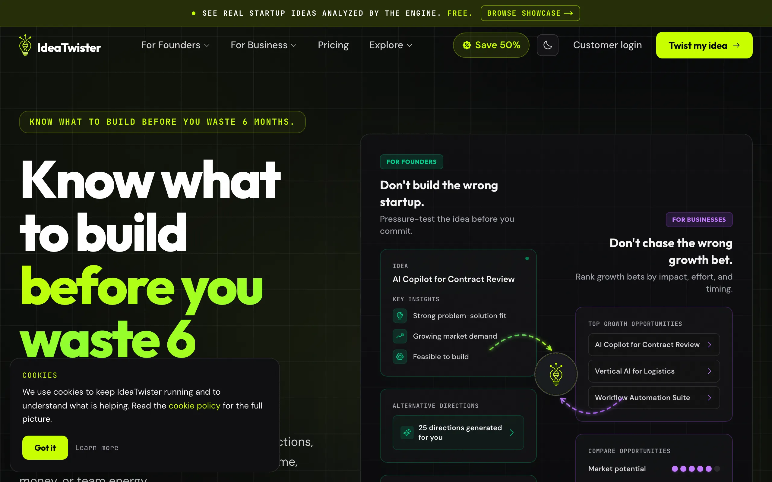 Screenshot of IdeaTwister | Know What to Build Before You Waste 6 Months