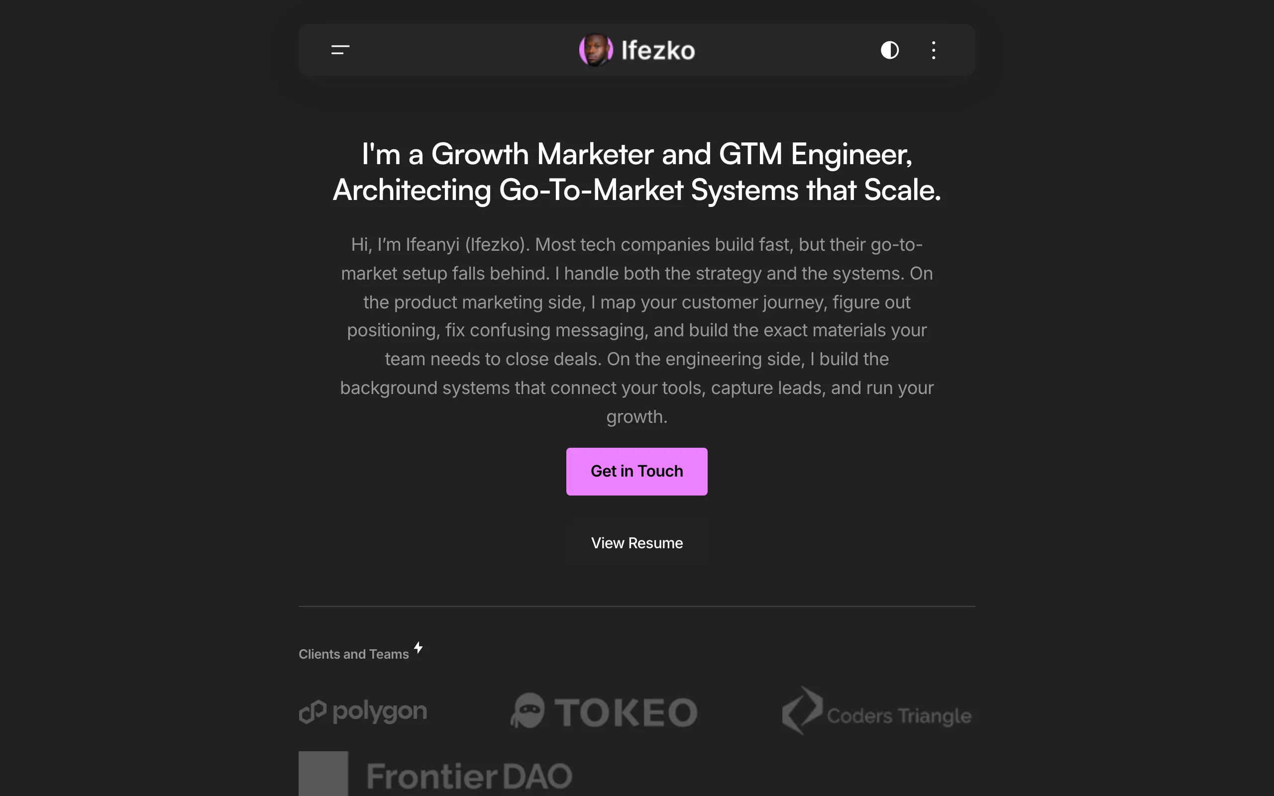 Screenshot of Ifeanyi Eze (Ifezko) - Growth Marketer &amp; GTM Engineer