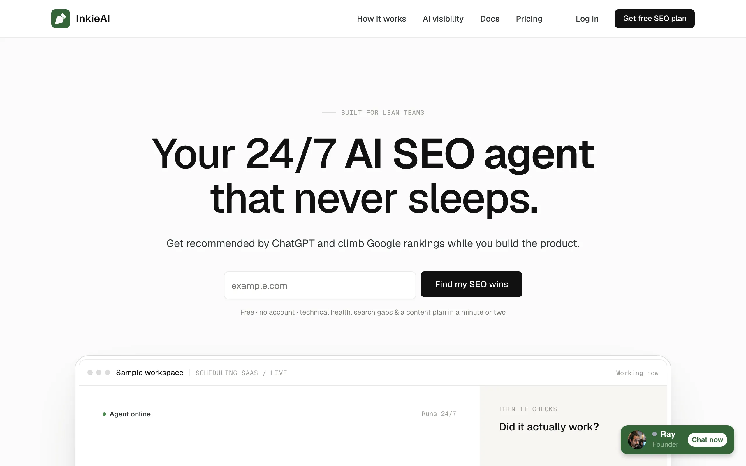 Screenshot of InkieAI | Your 24/7 AI SEO Agent
