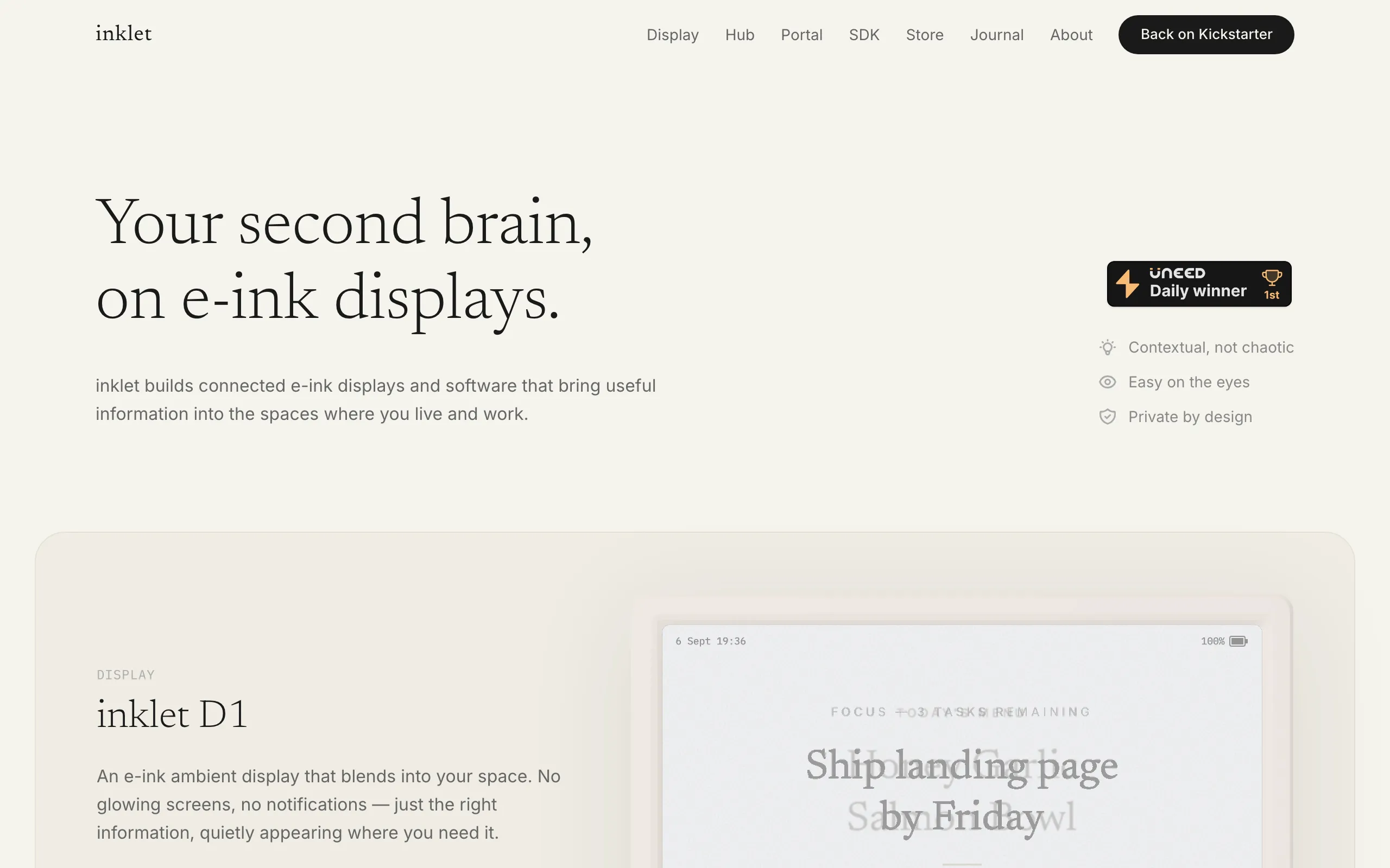 Screenshot of inklet — Ambient E-Ink Display for Notes, PDFs, and Your Second Brain