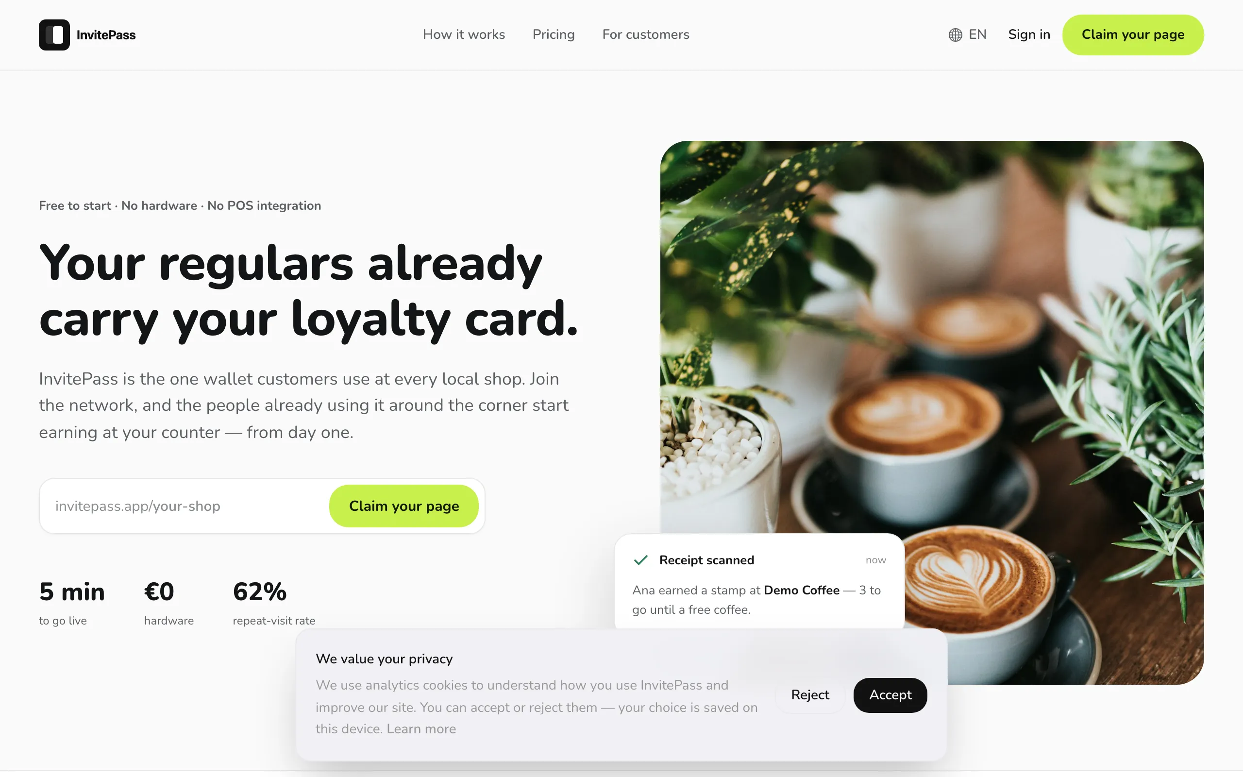 Screenshot of InvitePass — The shared loyalty wallet for local merchants