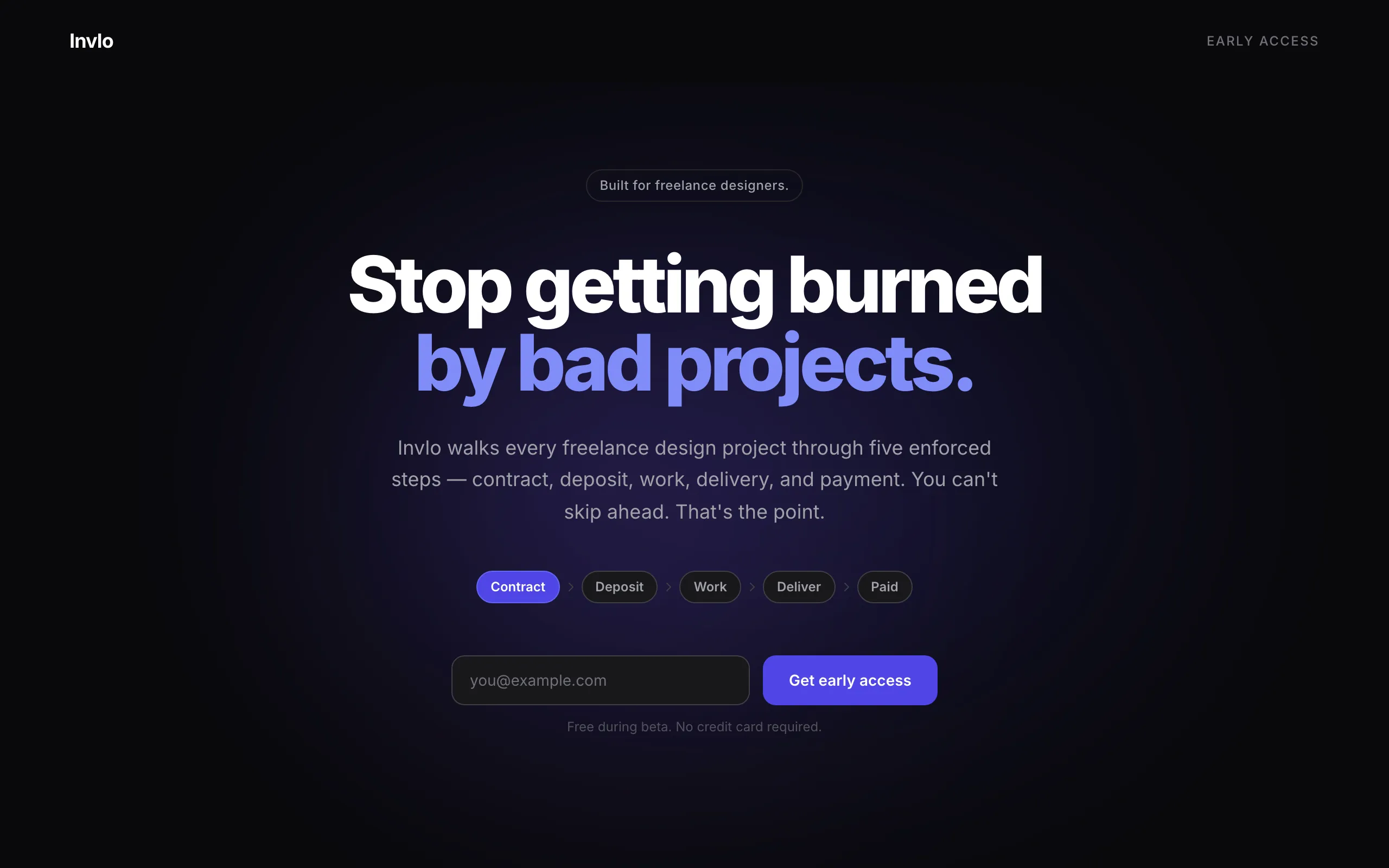 Screenshot of Invlo — Guided project management for freelance designers