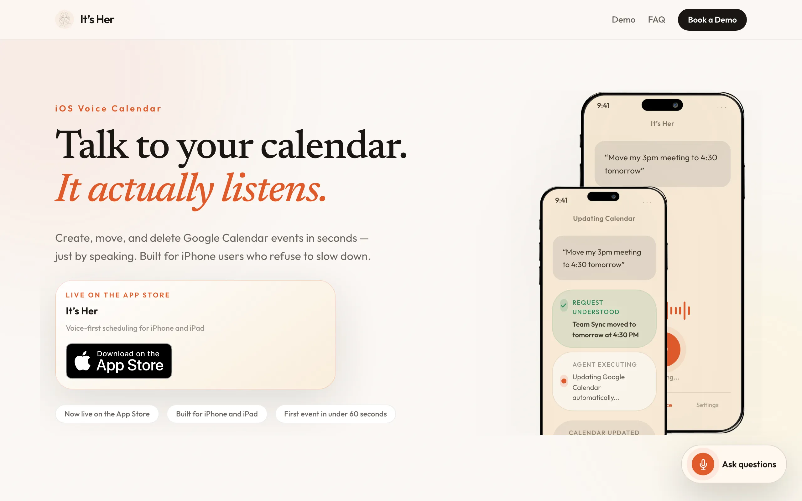 Screenshot of It’s Her | iOS Voice Calendar Assistant