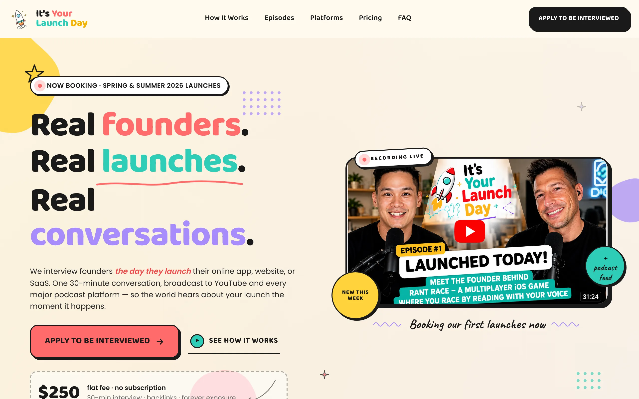 Screenshot of It’s Your Launch Day — We interview founders the day they launch.