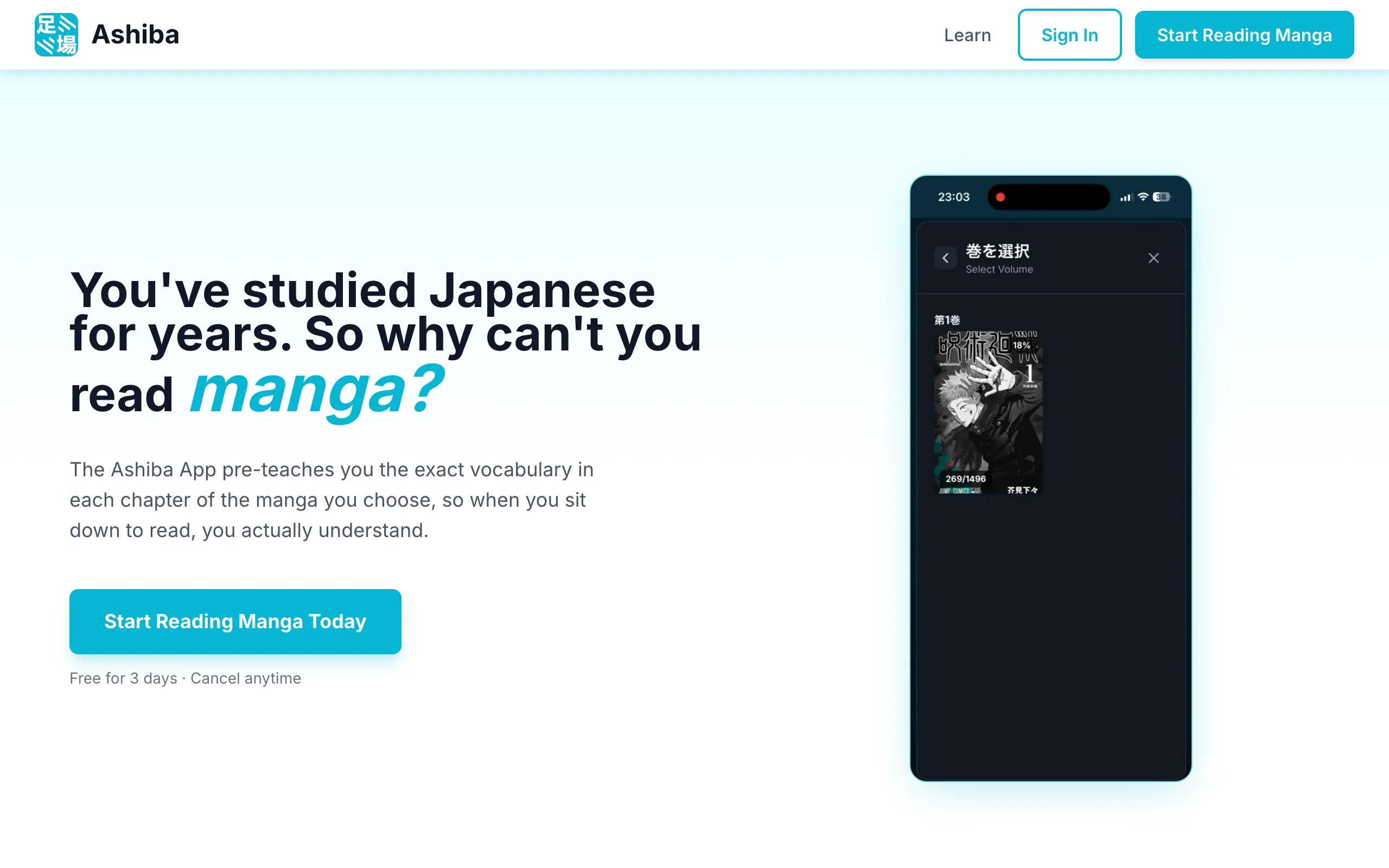 Screenshot of Japanese Vocabulary App — Learn to Read Manga | Ashiba