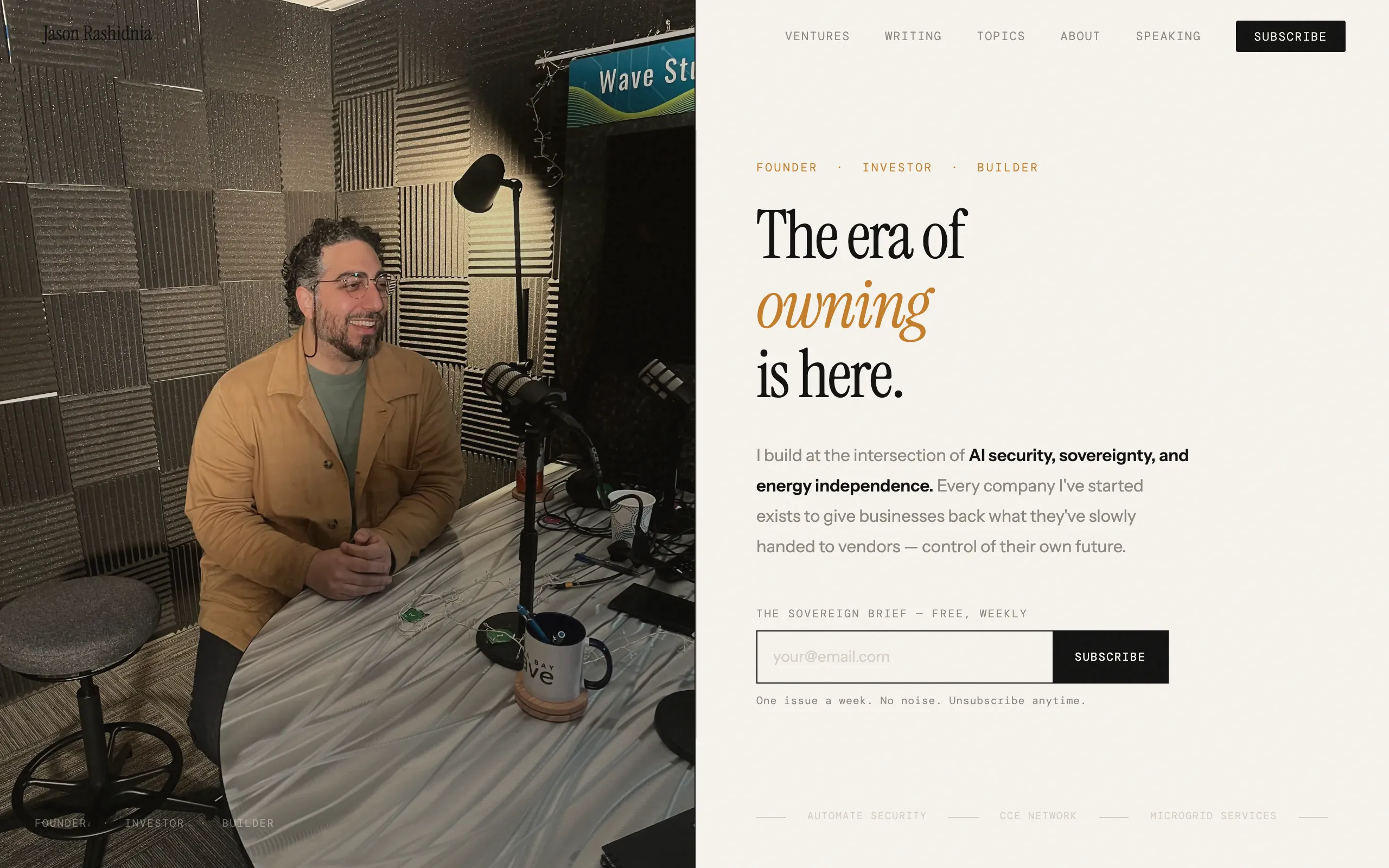 Screenshot of Jason Rashidnia — AI Security Founder, Investor, Builder
