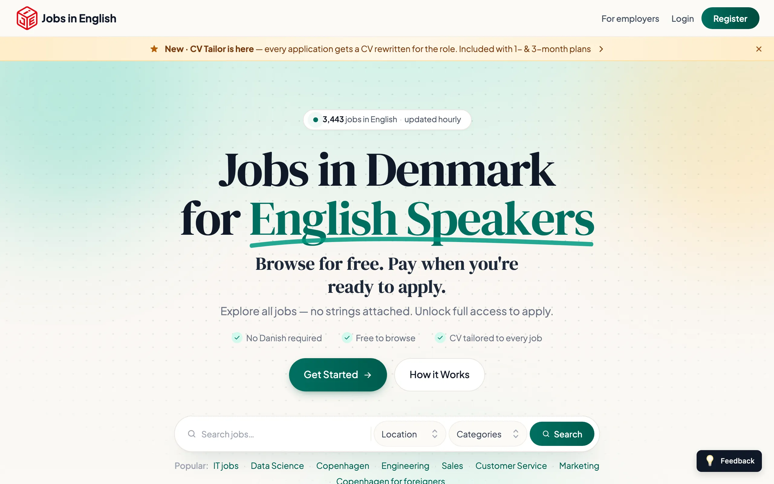 Screenshot of Jobs in Denmark for English Speakers | JobsInEnglish.dk