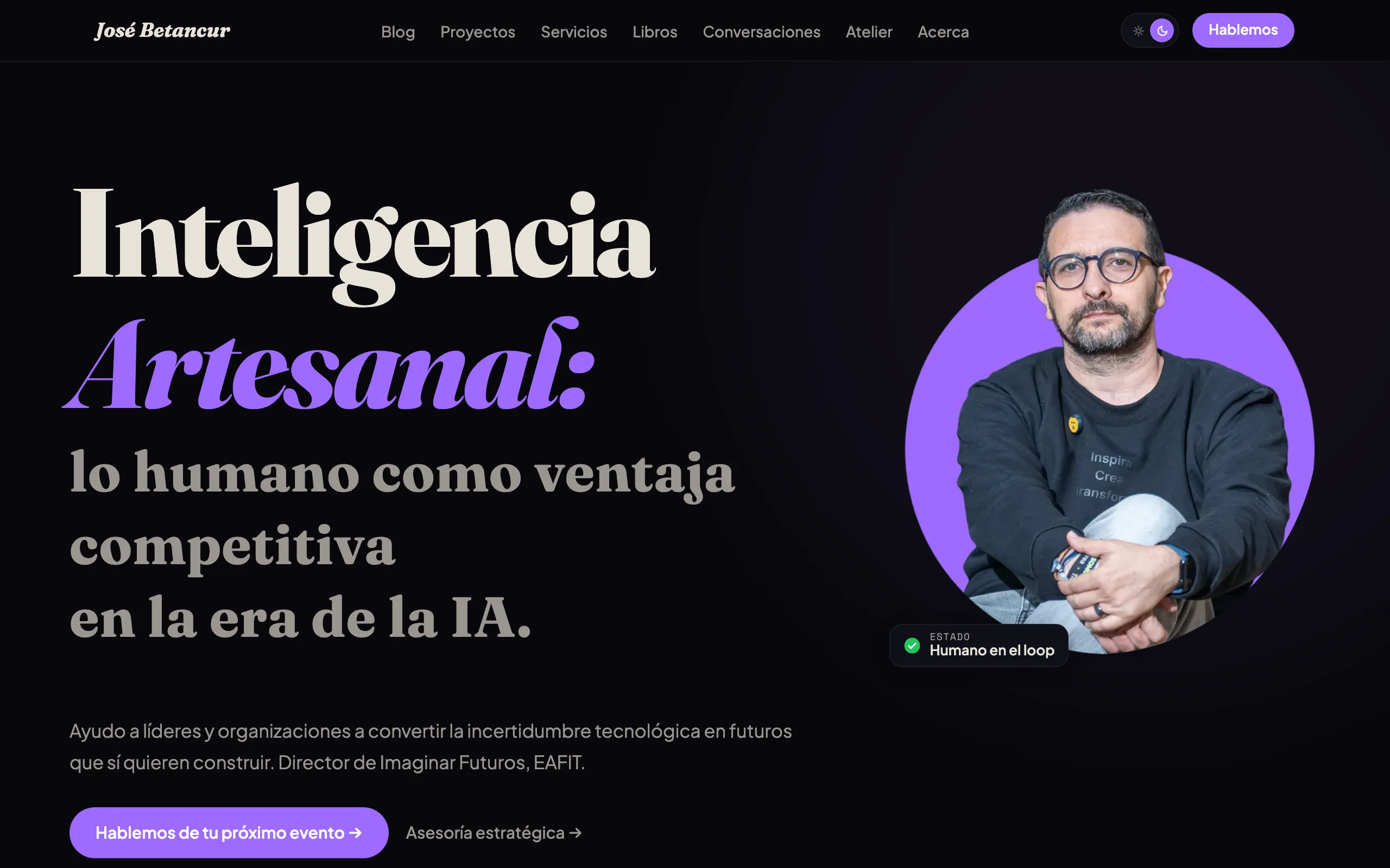 Screenshot of José Betancur | Inteligencia Artesanal, IA y Futuros