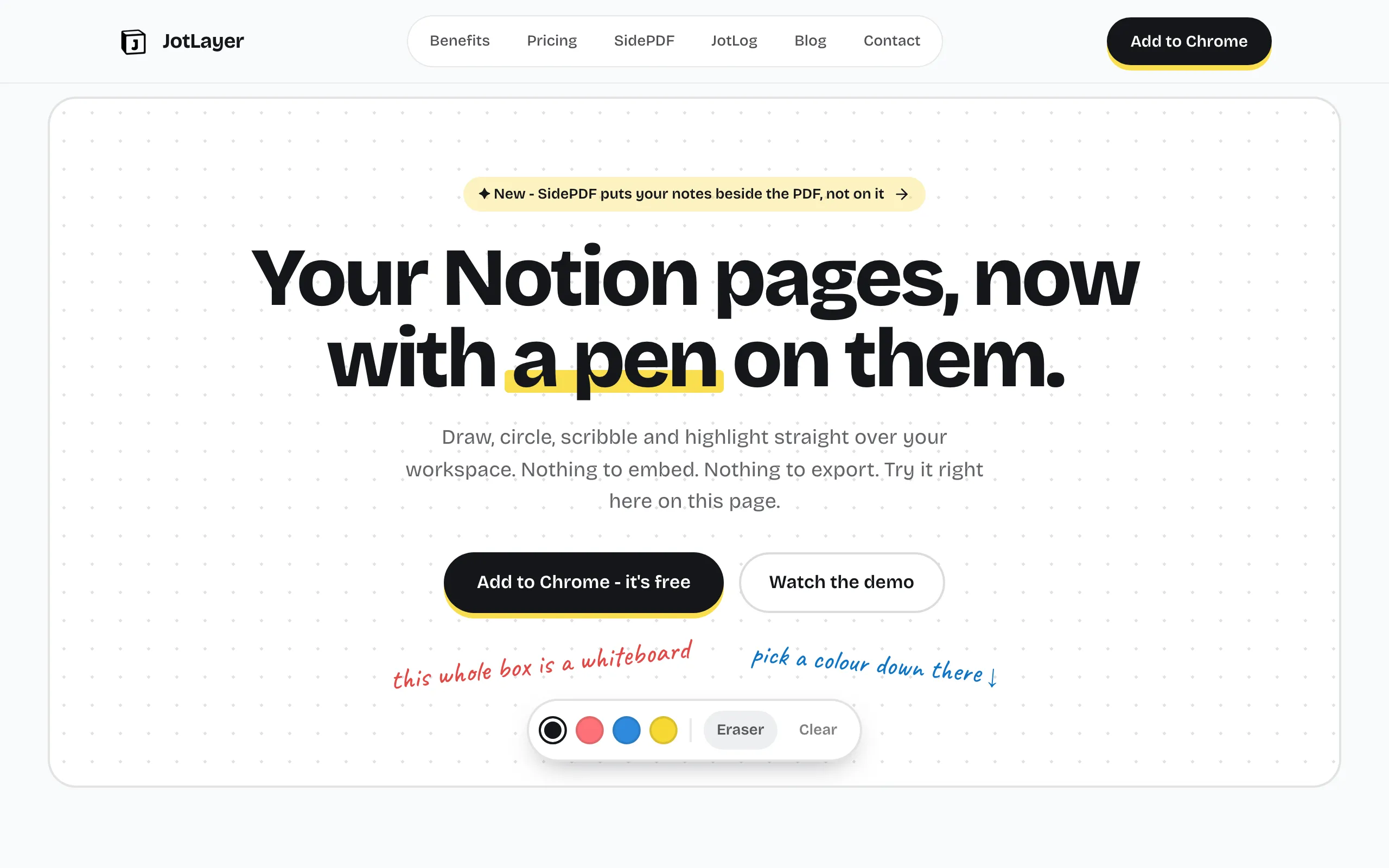 Screenshot of JotLayer – Draw &amp; Annotate Directly on Notion Pages