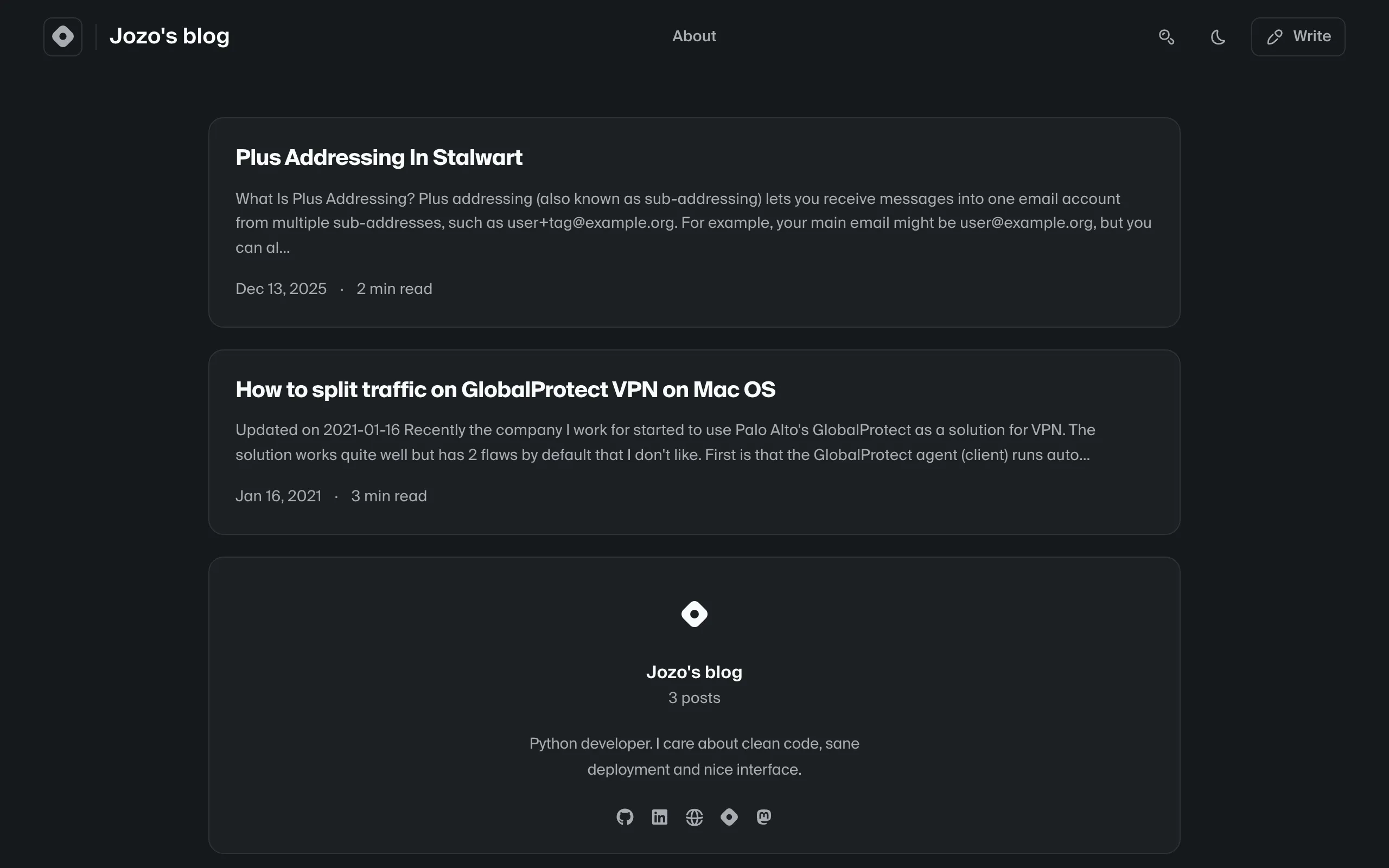 Screenshot of Jozo's blog