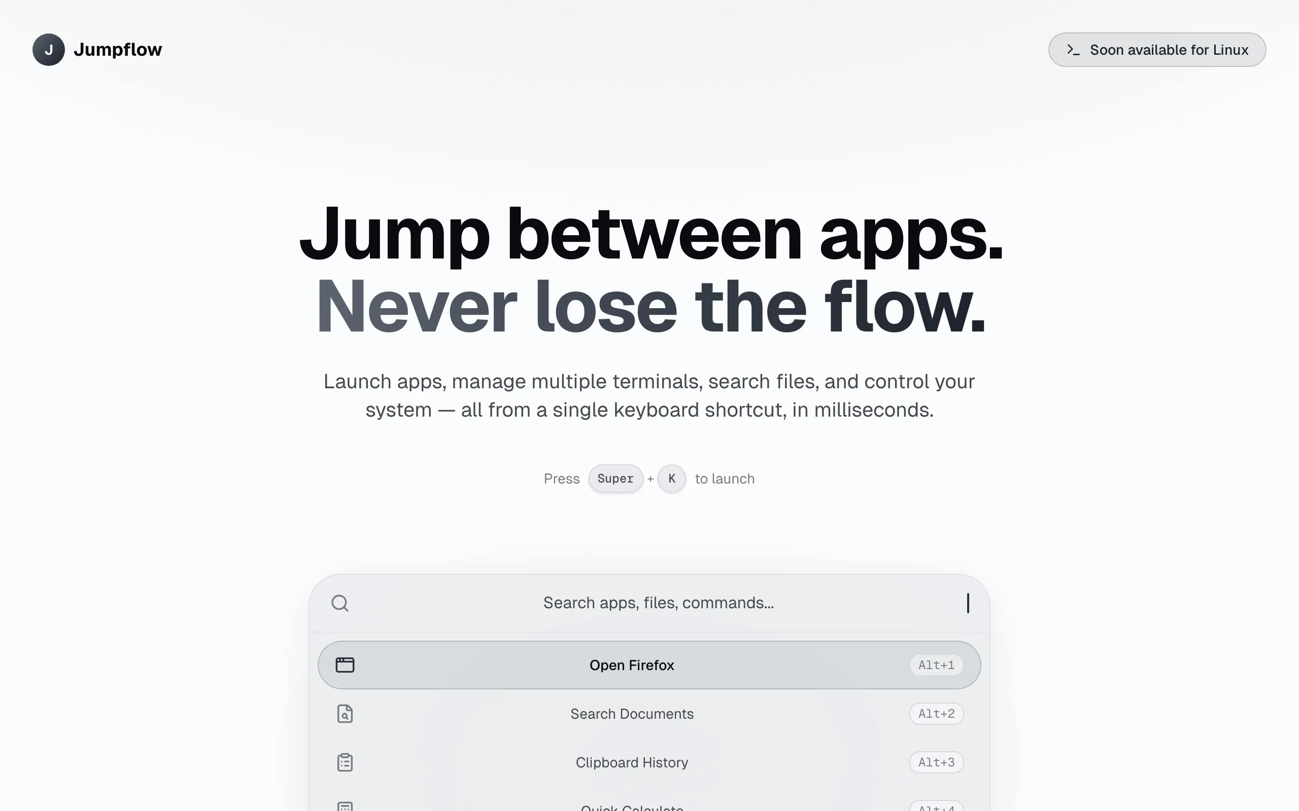 Screenshot of Jumpflow — Jump between apps. Never lose the flow.