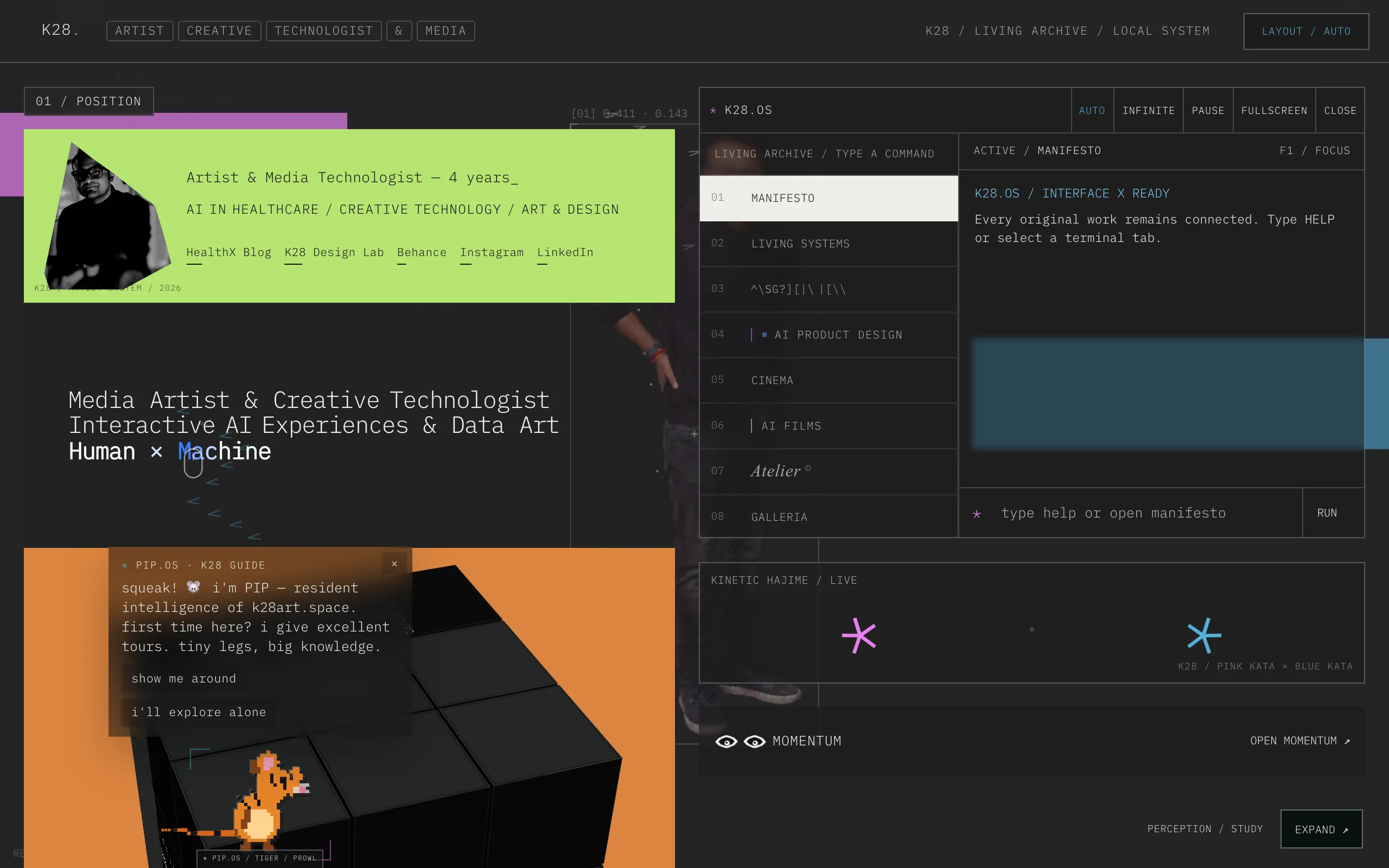 Screenshot of K28 Manifesto — Human × Machine Living Systems