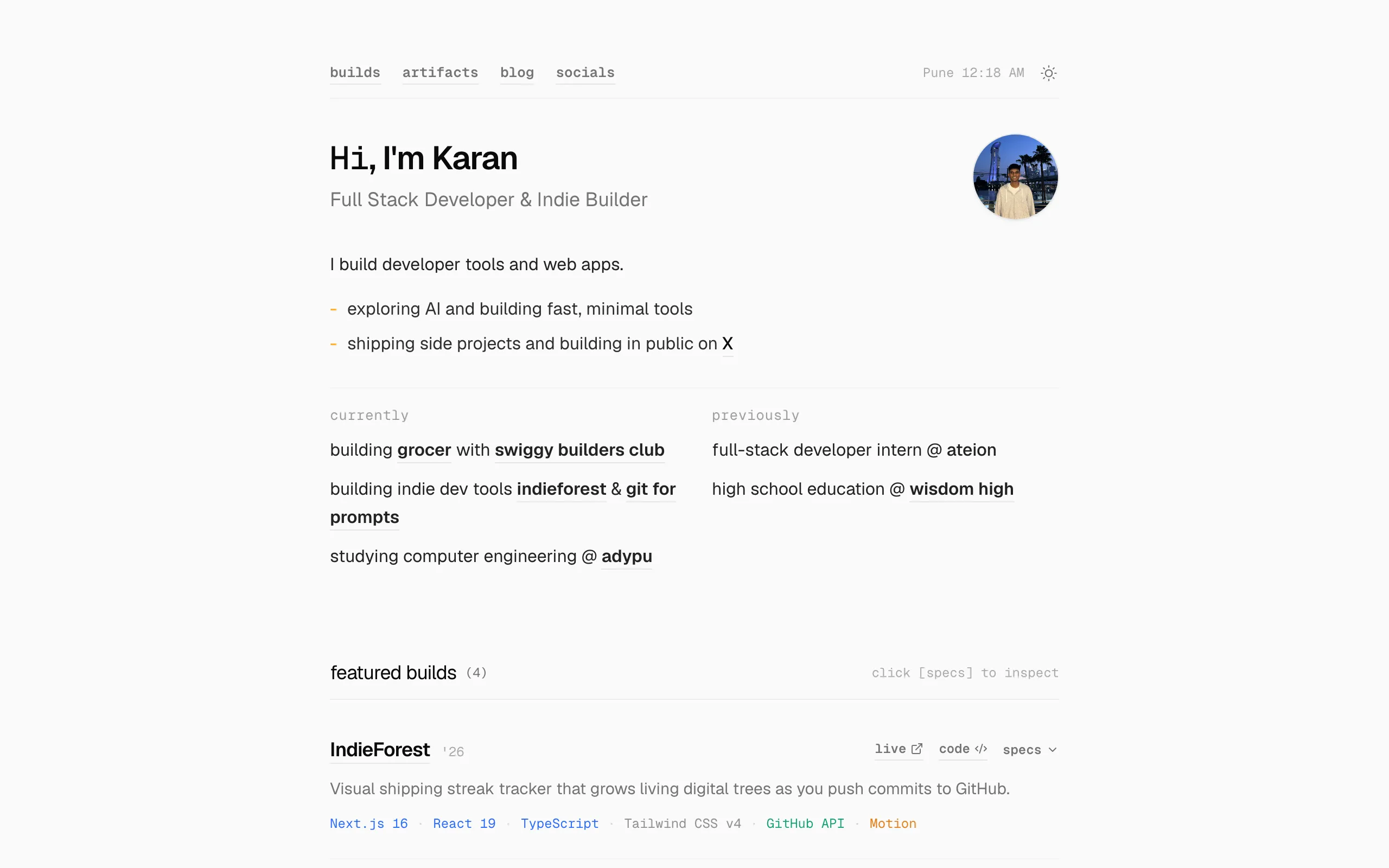 Screenshot of Karan Wakhare