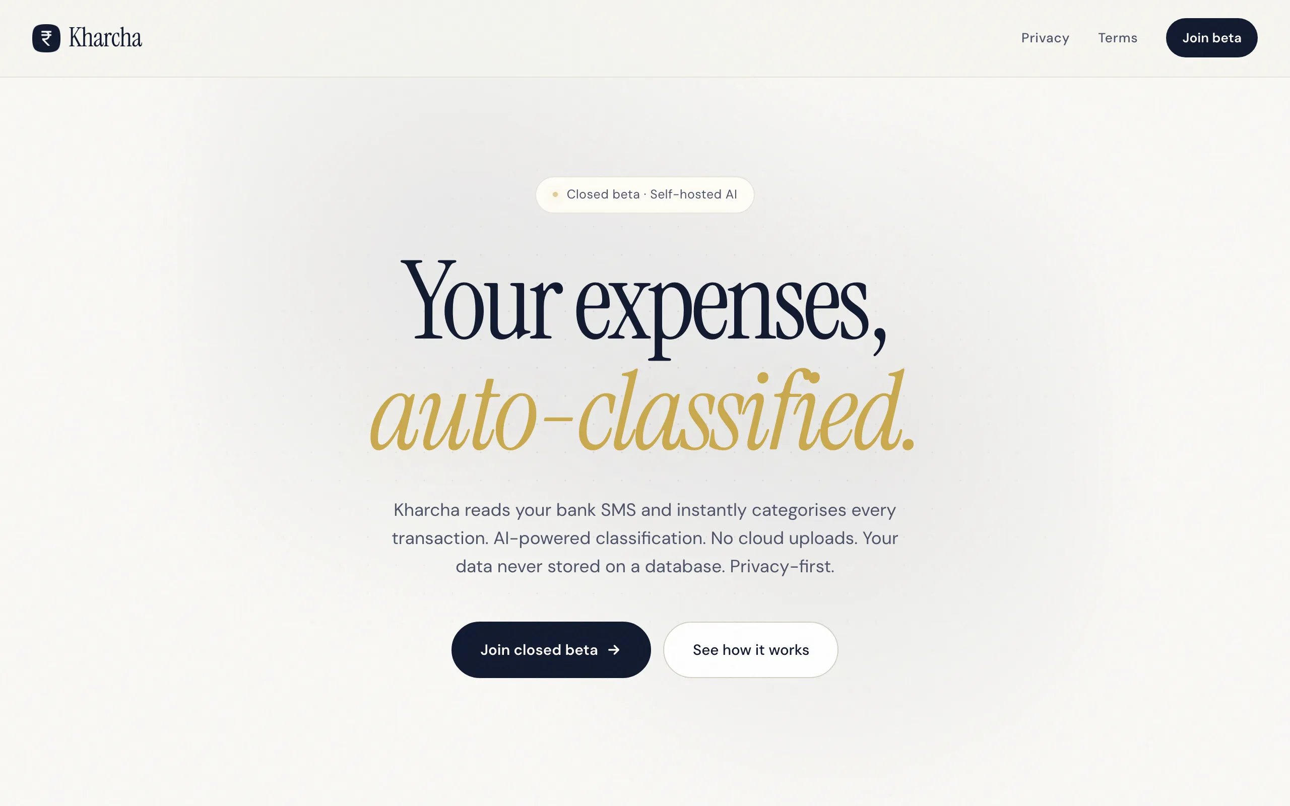 Screenshot of Kharcha — Your expenses, auto-classified
