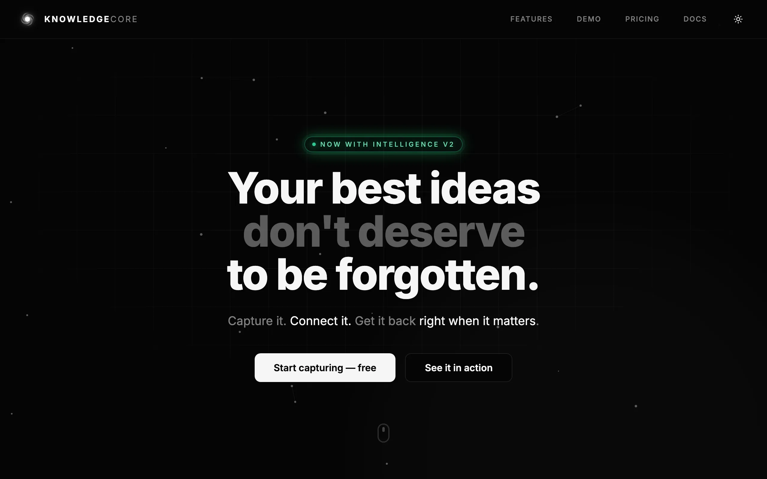 Screenshot of KnowledgeCore — Never lose a thought again