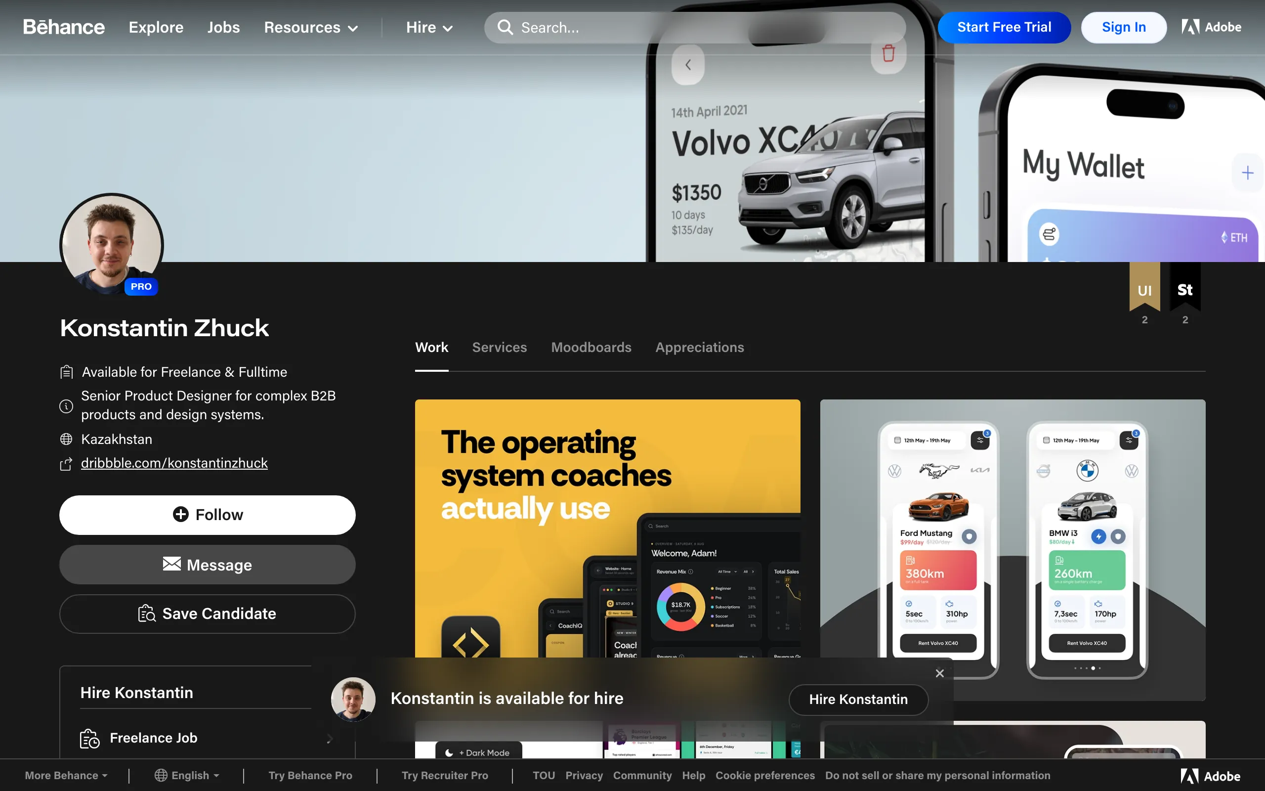 Screenshot of Konstantin Zhuck - Senior Product Designer for complex B2B products and design systems. in Kazakhstan :: Behance