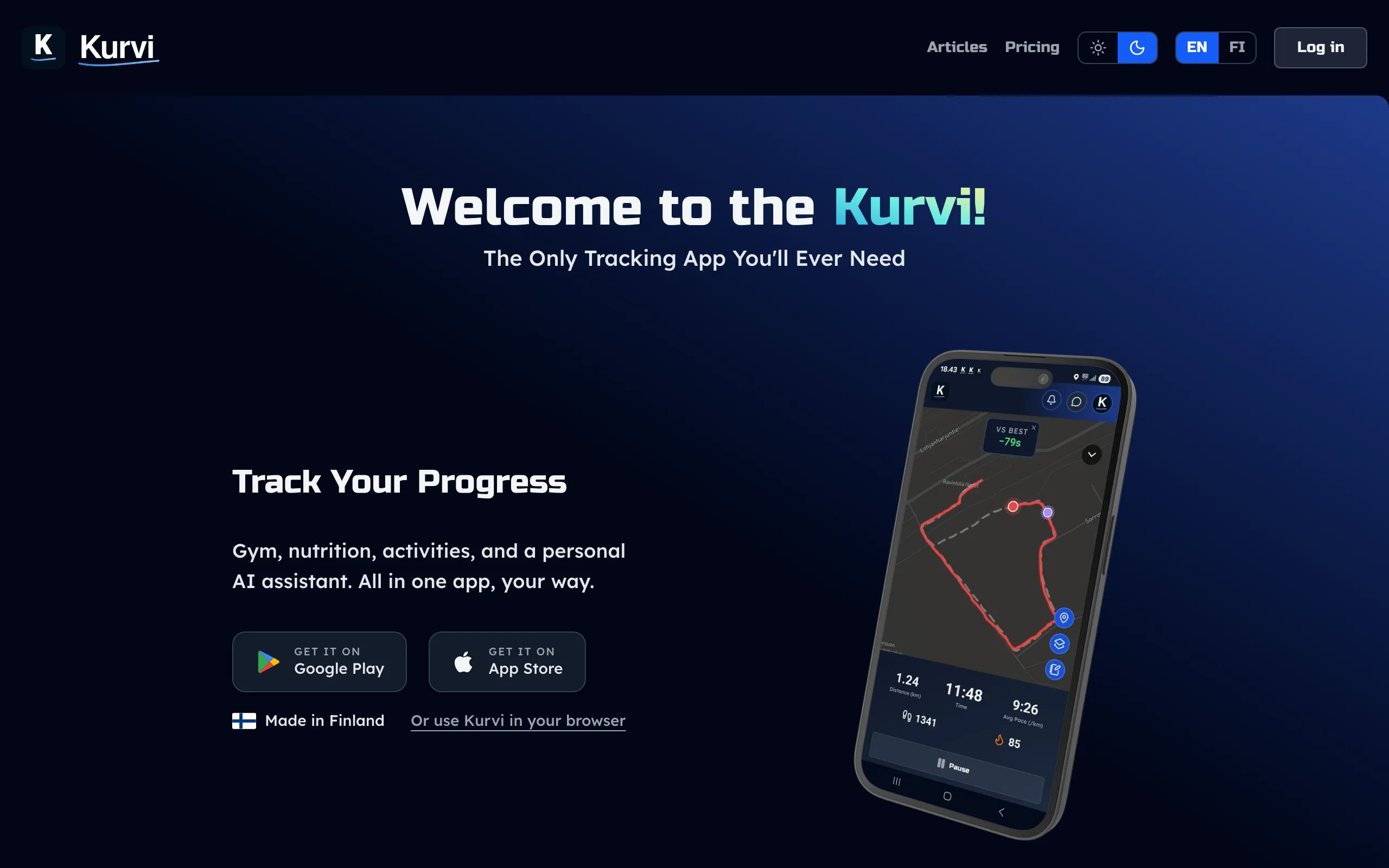 Screenshot of Kurvi - Training, nutrition and everyday tracking in one app