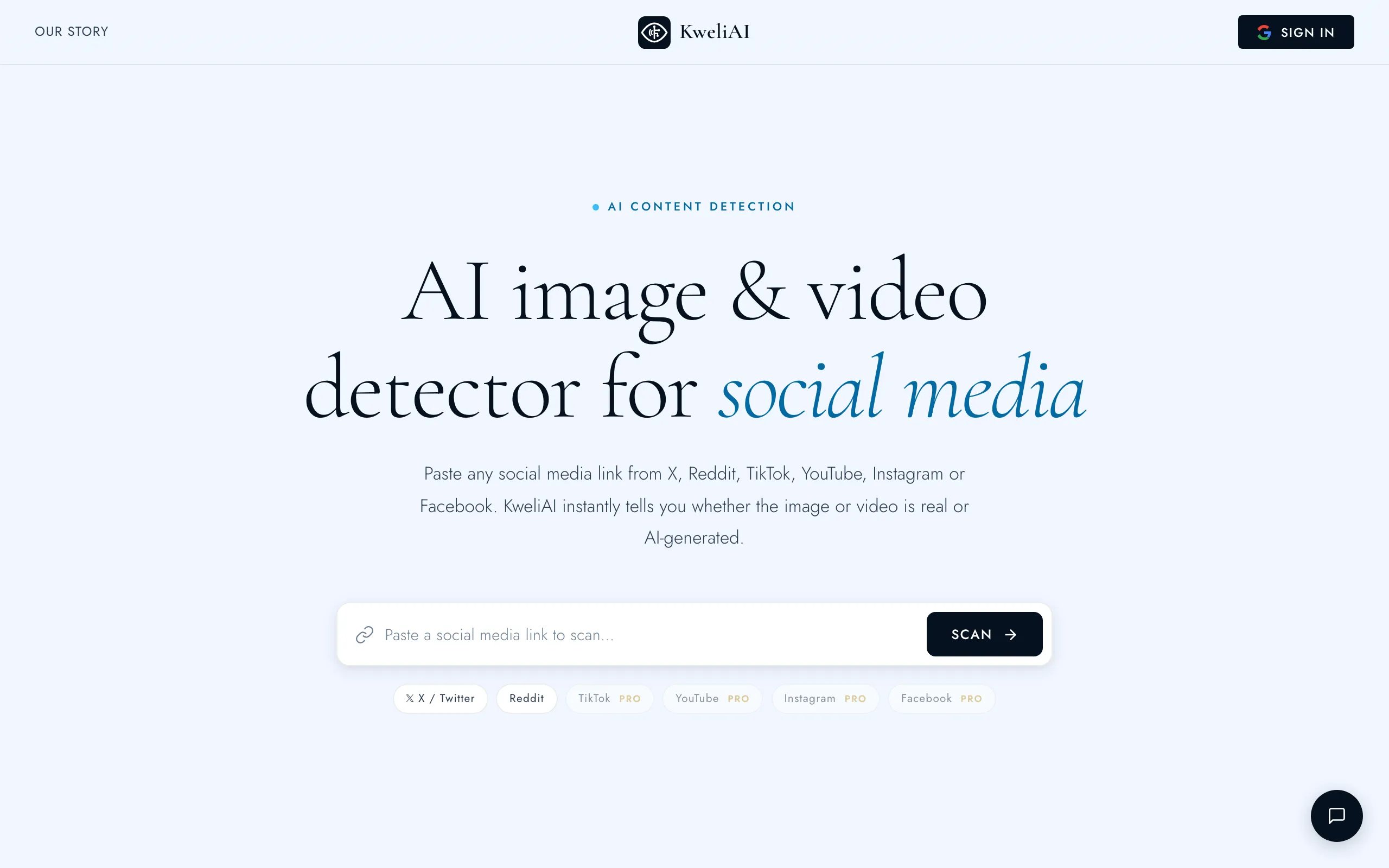 Screenshot of KweliAI — Free AI Image & Video Detector for Social Media