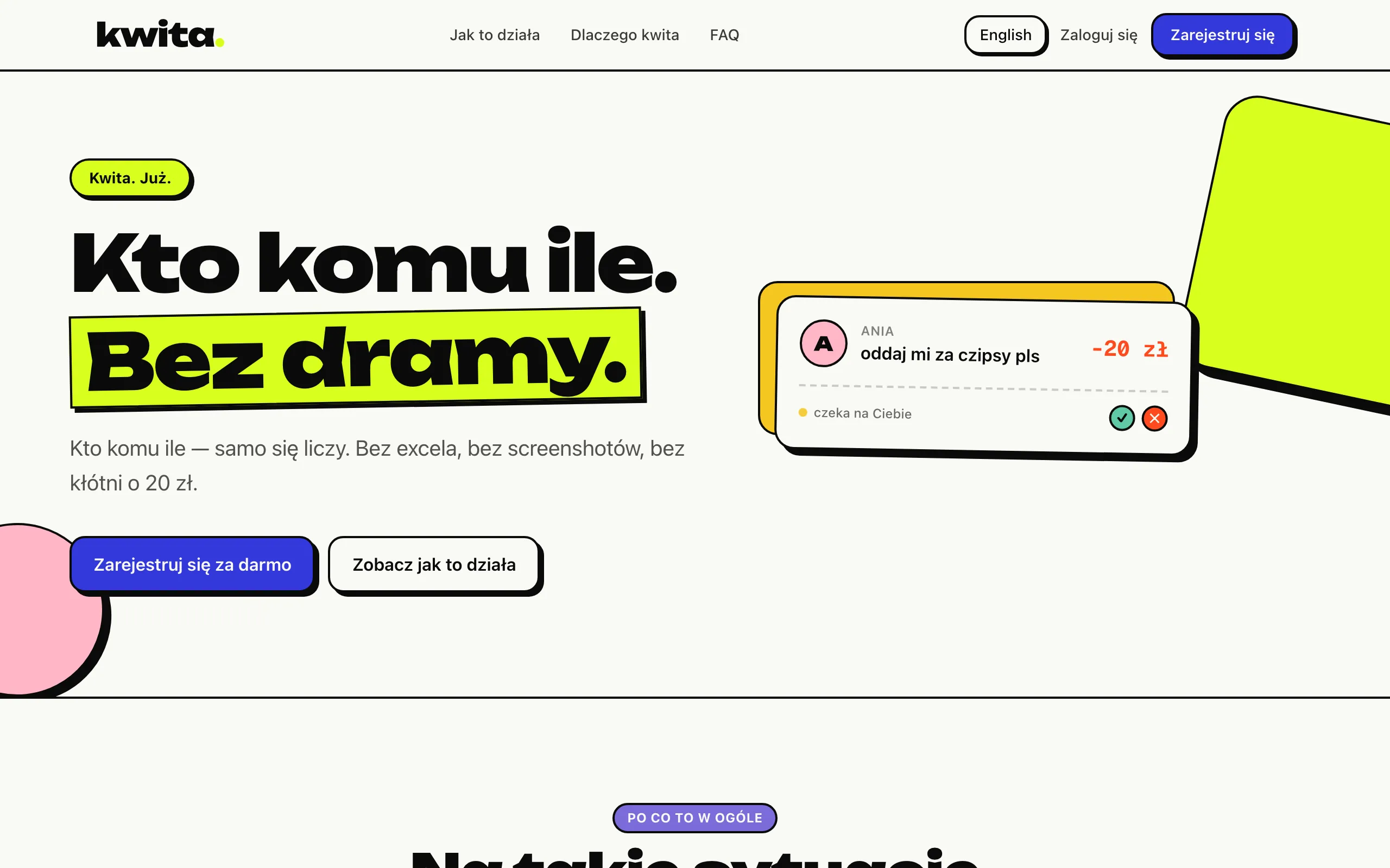 Screenshot of kwita — rozliczenia w rodzinie i ze znajomymi
