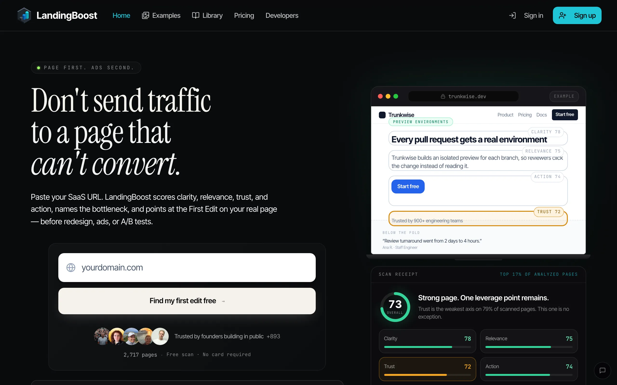 Screenshot of LandingBoost: Find the First Edit Before More Traffic