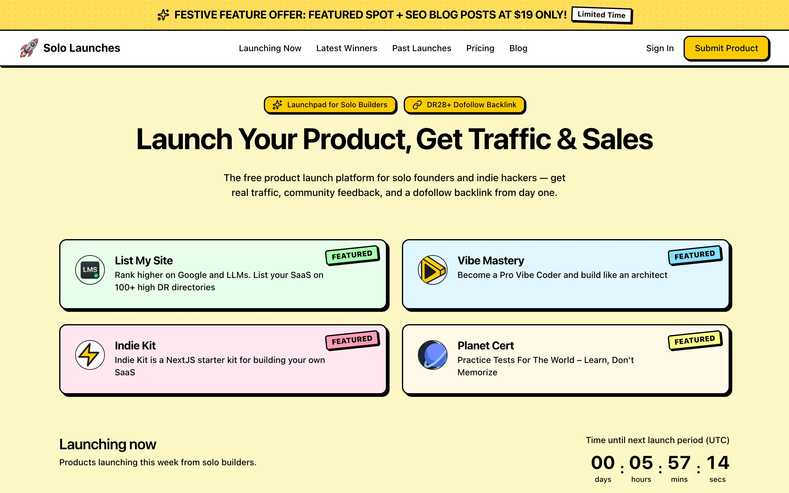 Screenshot of Launch Your SaaS &amp; Get Dofollow Backlinks | Solo Launches