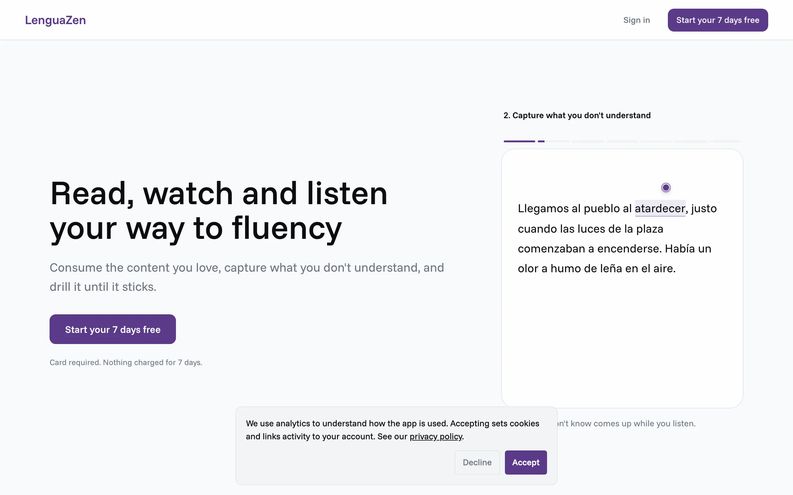Screenshot of LenguaZen: keep the Spanish, French or Italian words you look up