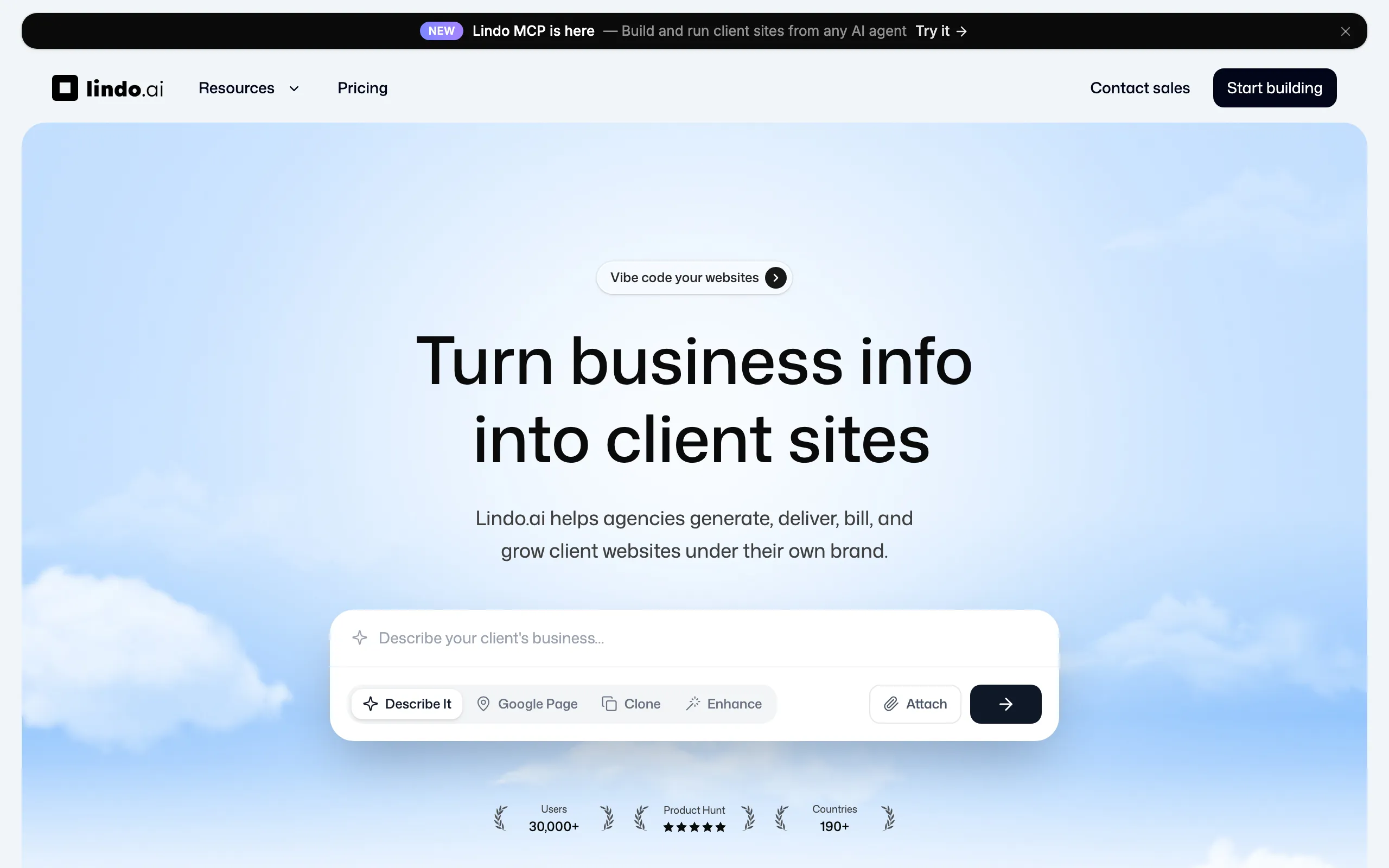 Screenshot of lindo.ai | White Label AI Website Builder