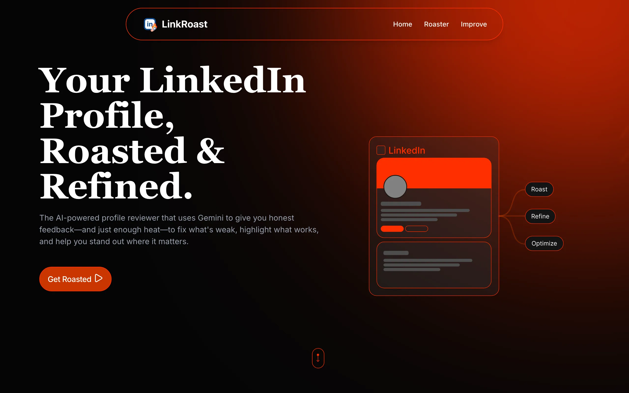 Screenshot of LinkRoast | Roast &amp; Refine Your LinkedIn Profile