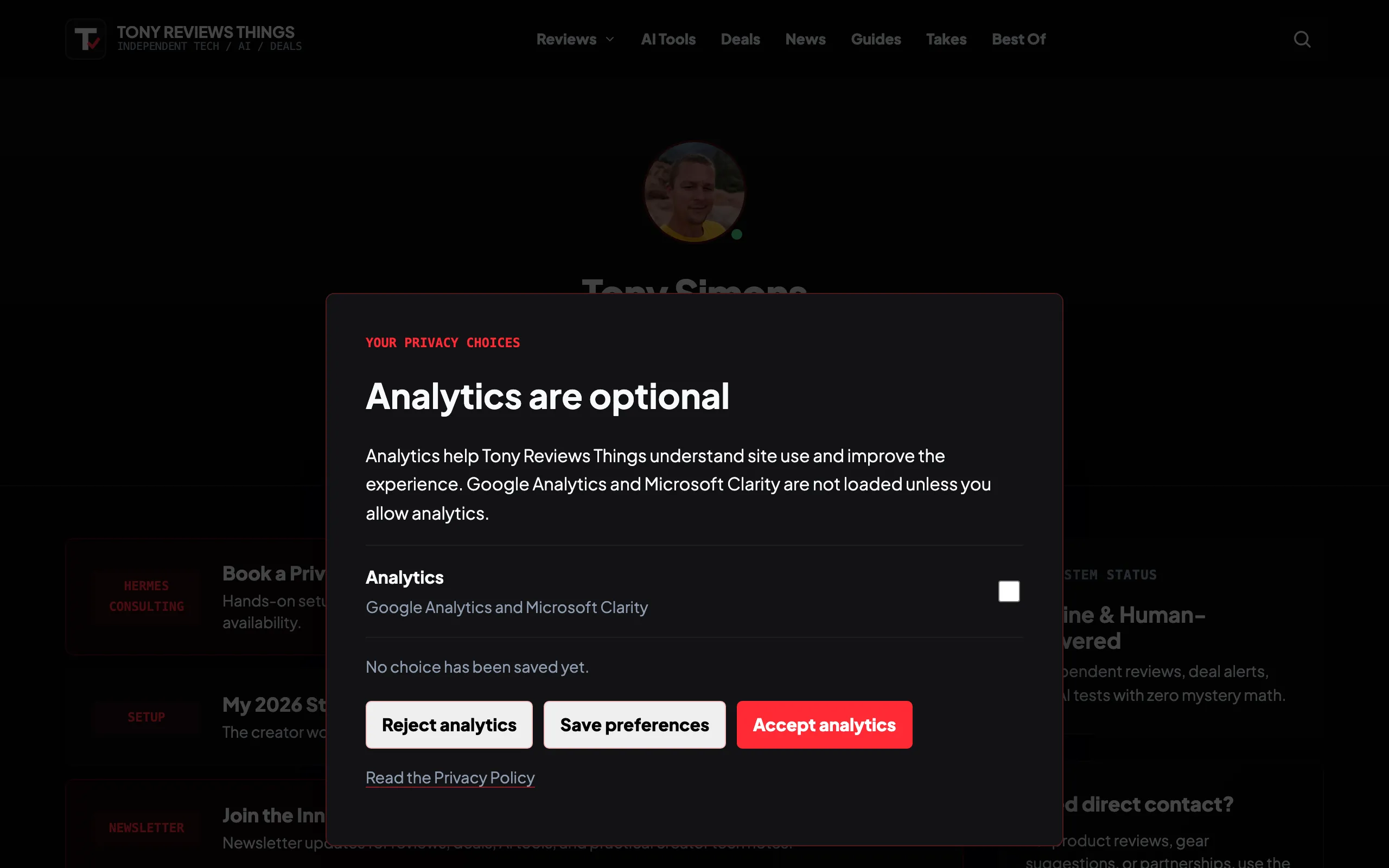 Screenshot of Links | Tony Reviews Things