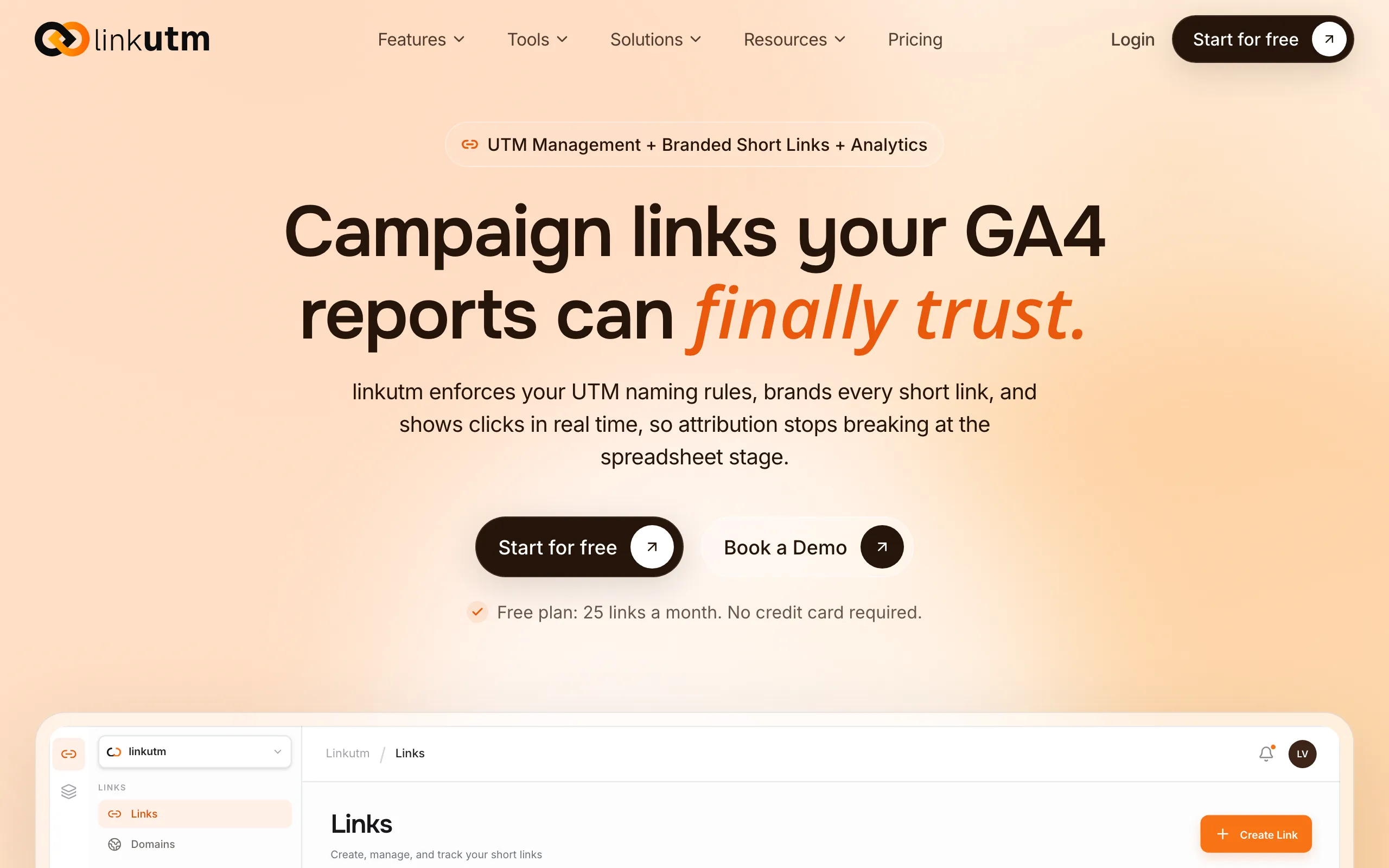 Screenshot of linkutm - UTM Link Management, Short Links &amp; Analytics