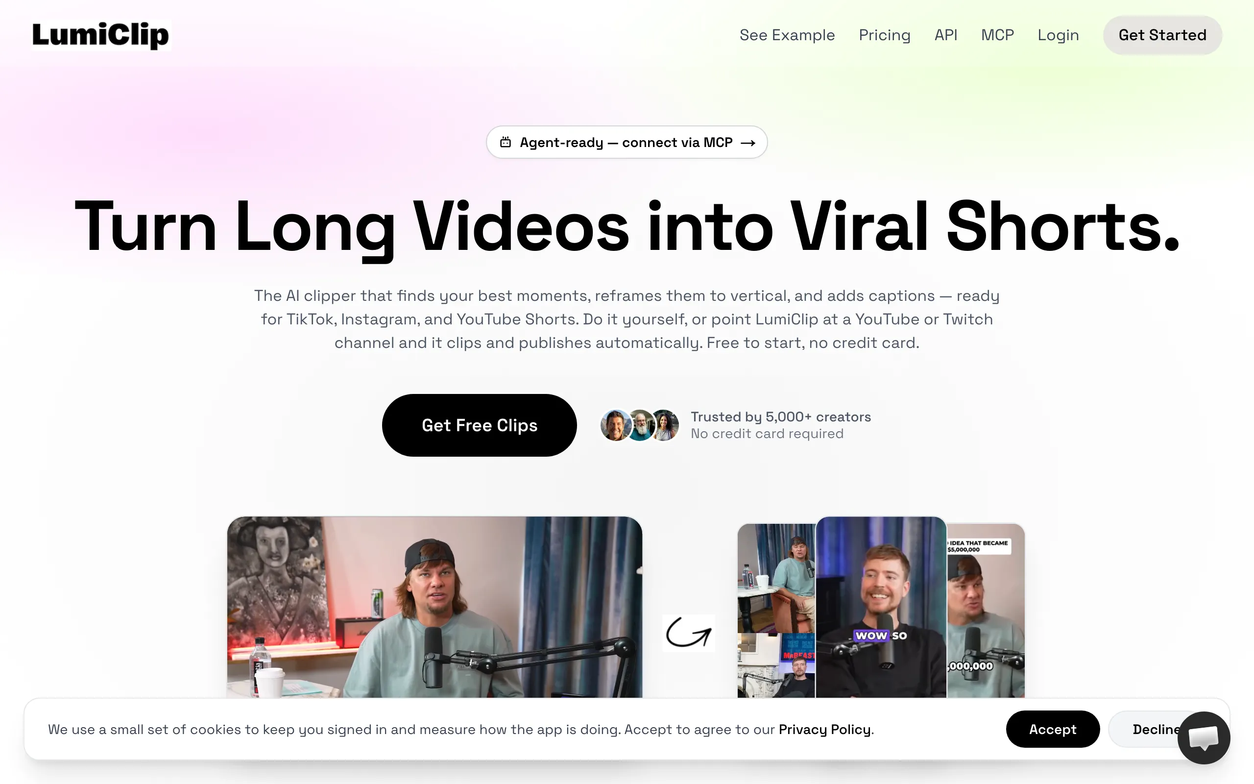 Screenshot of LumiClip — Turn Long Videos into Viral Shorts, Automatically (AI Agent)
