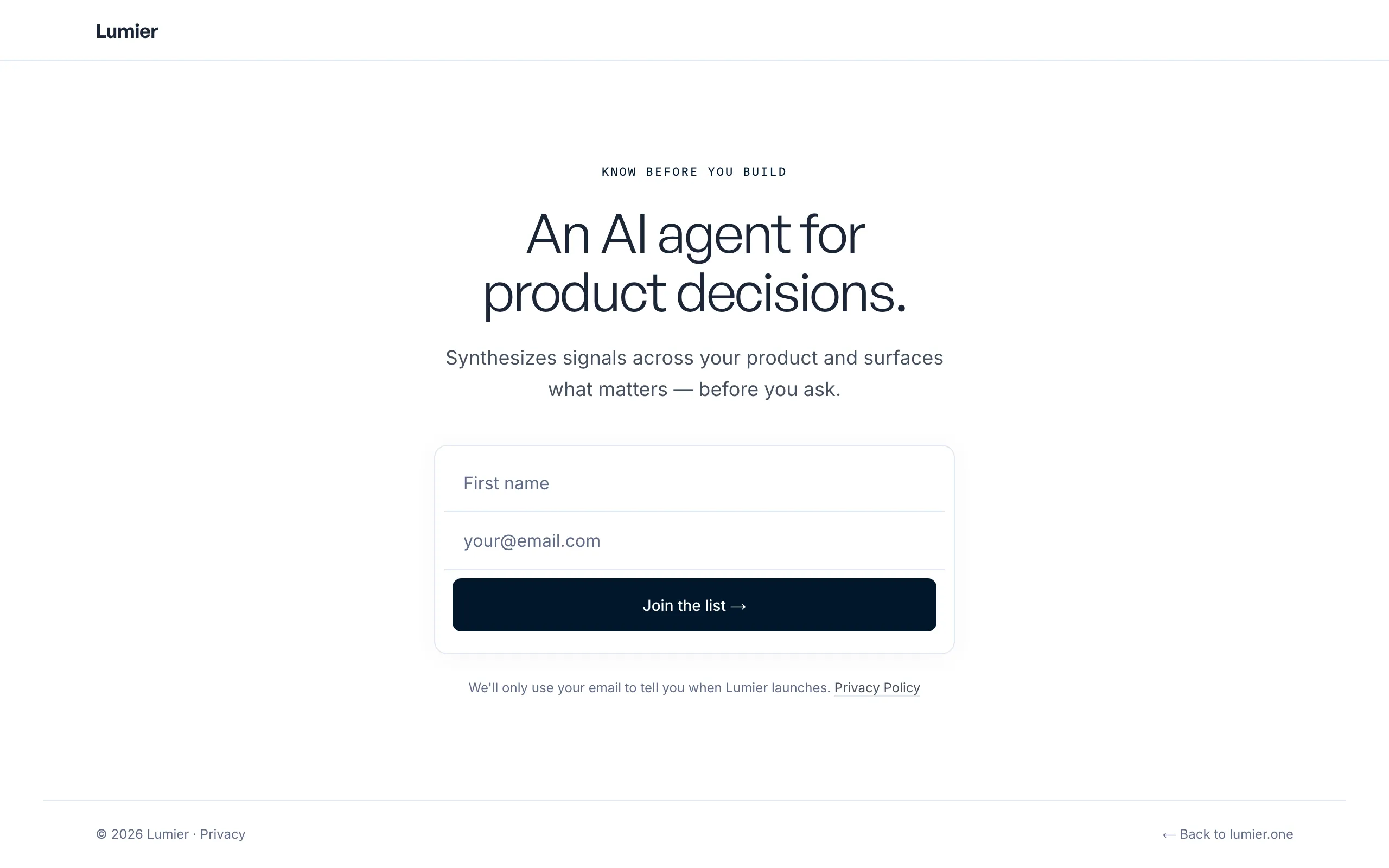 Screenshot of Lumier — Join the waitlist