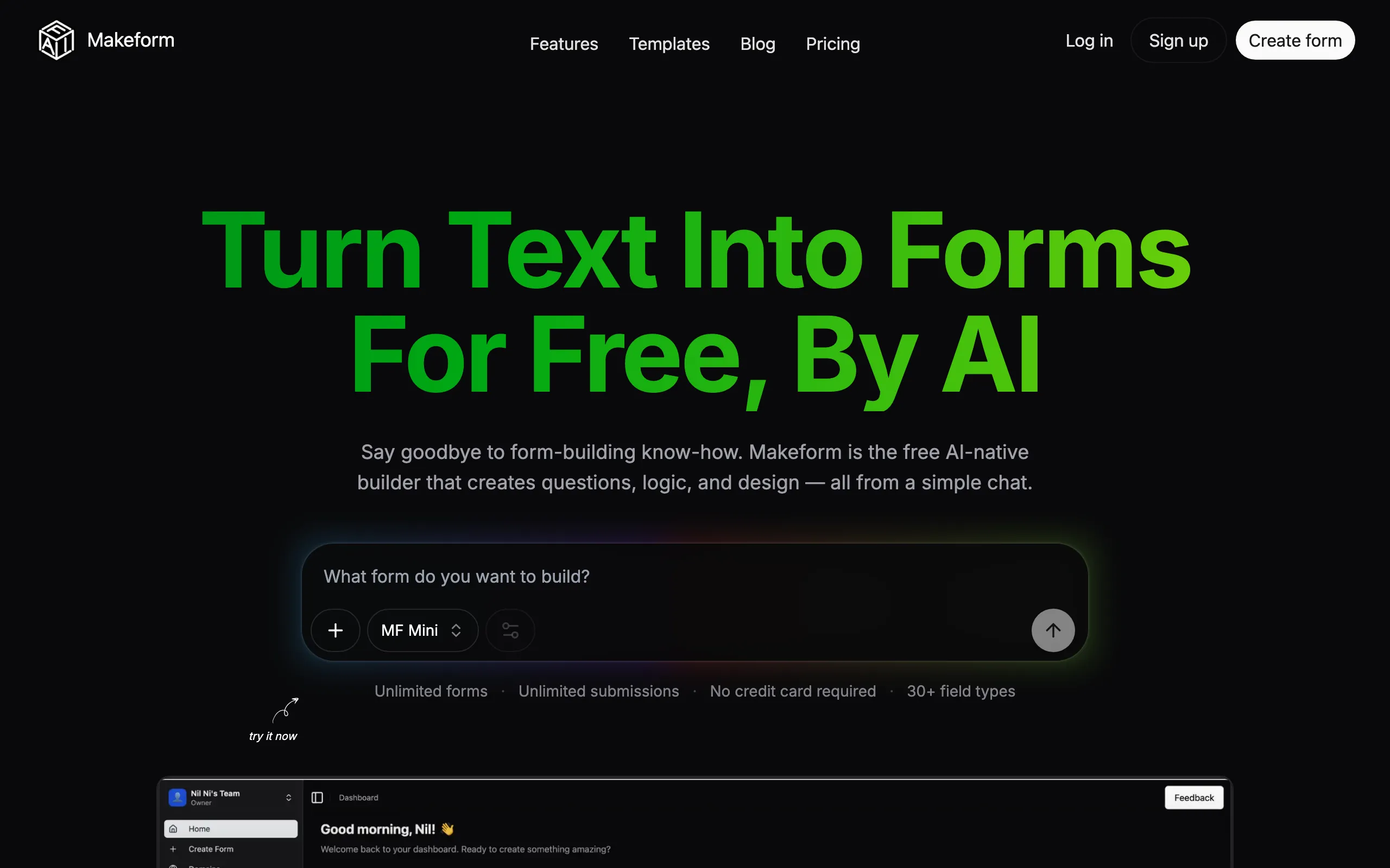 Screenshot of Makeform: Free AI Form Builder