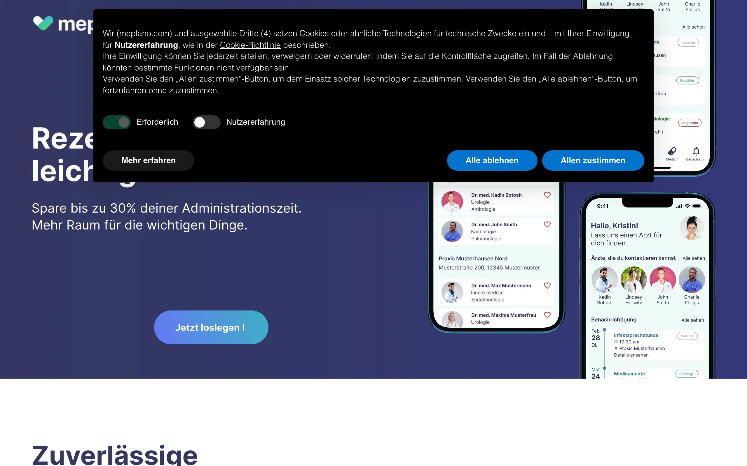Screenshot of meplano | Praxis-Management
