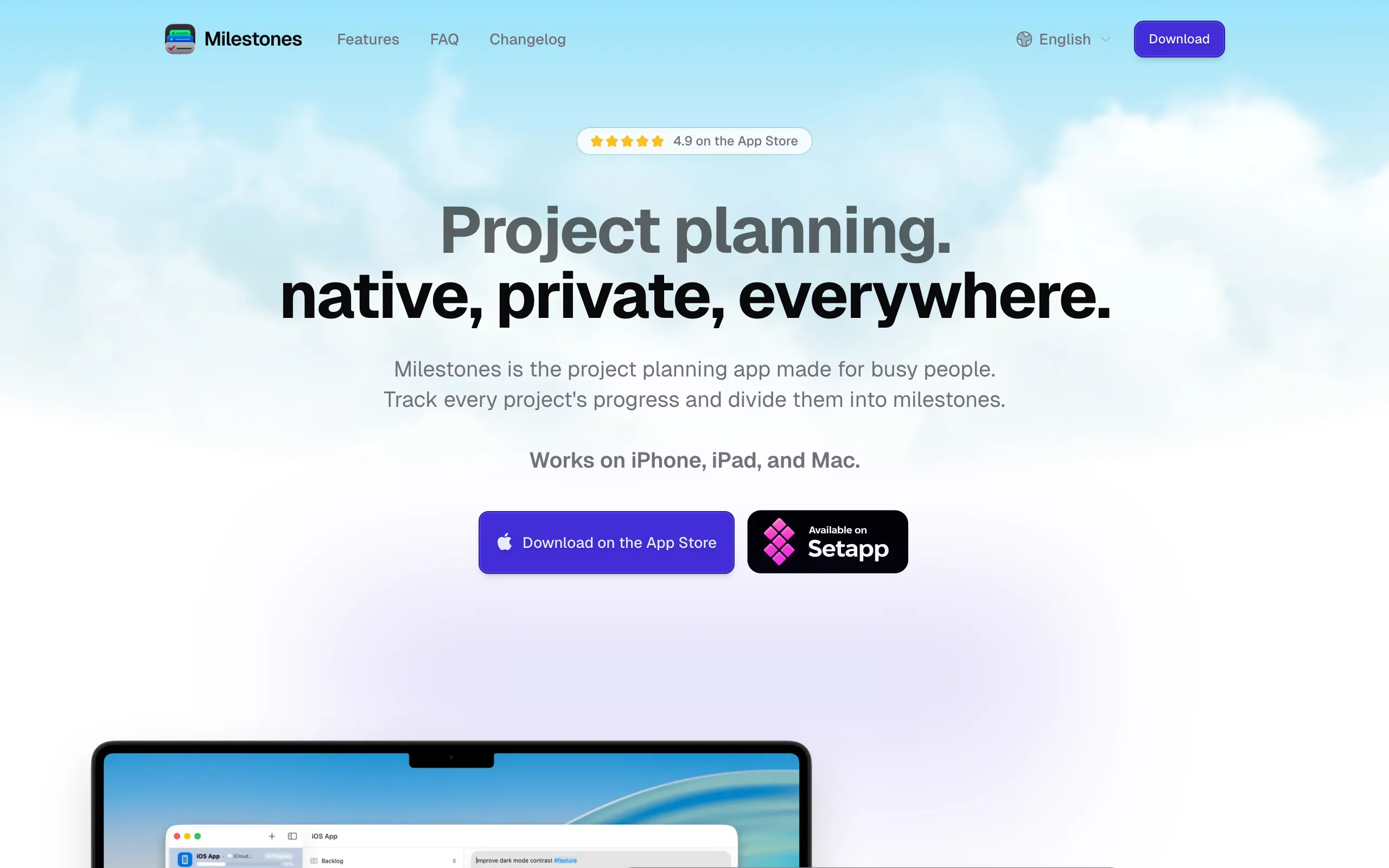Screenshot of Milestones — Project Planning, Native, Private, Everywhere