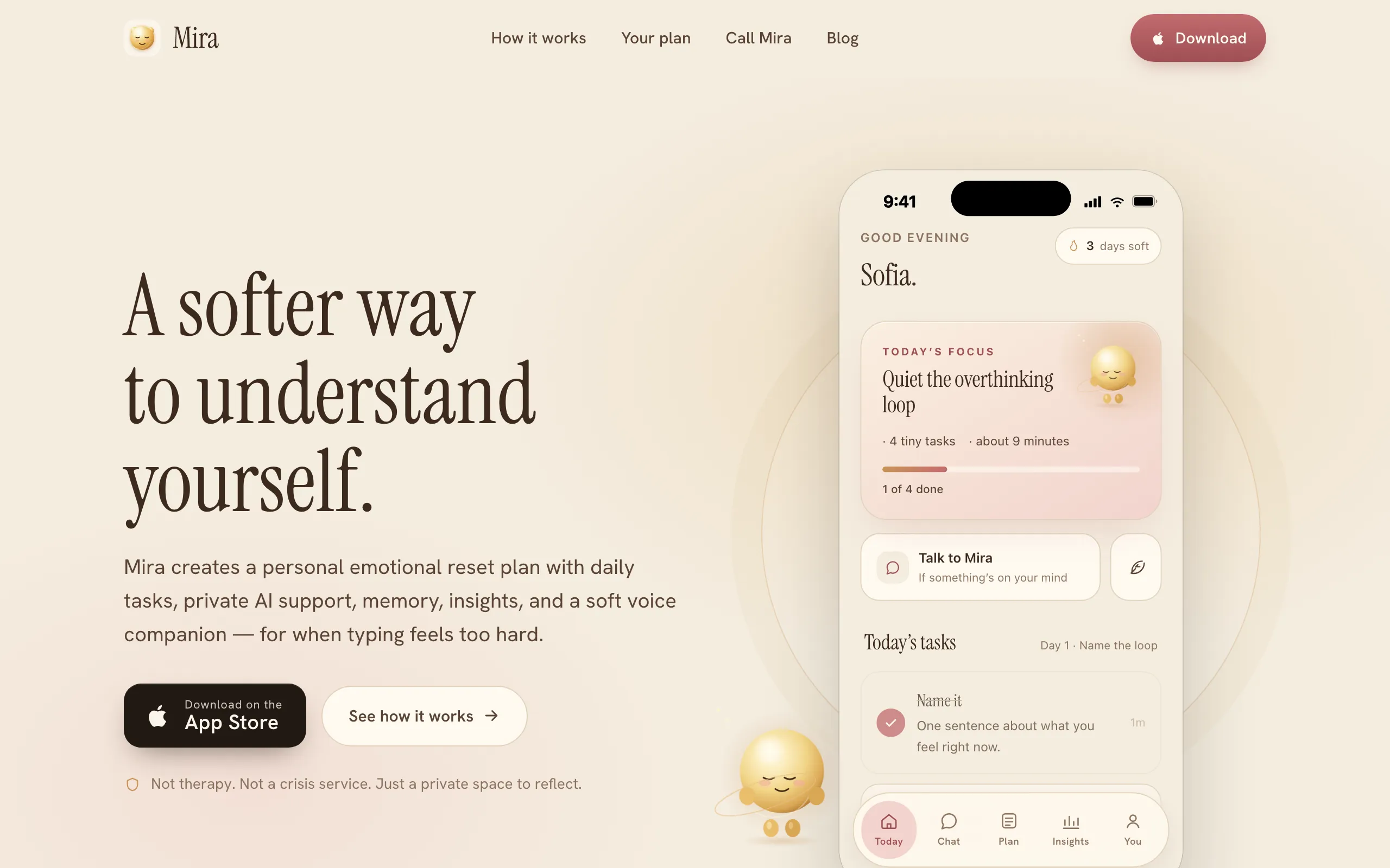 Screenshot of Mira AI Companion | A softer way to understand yourself