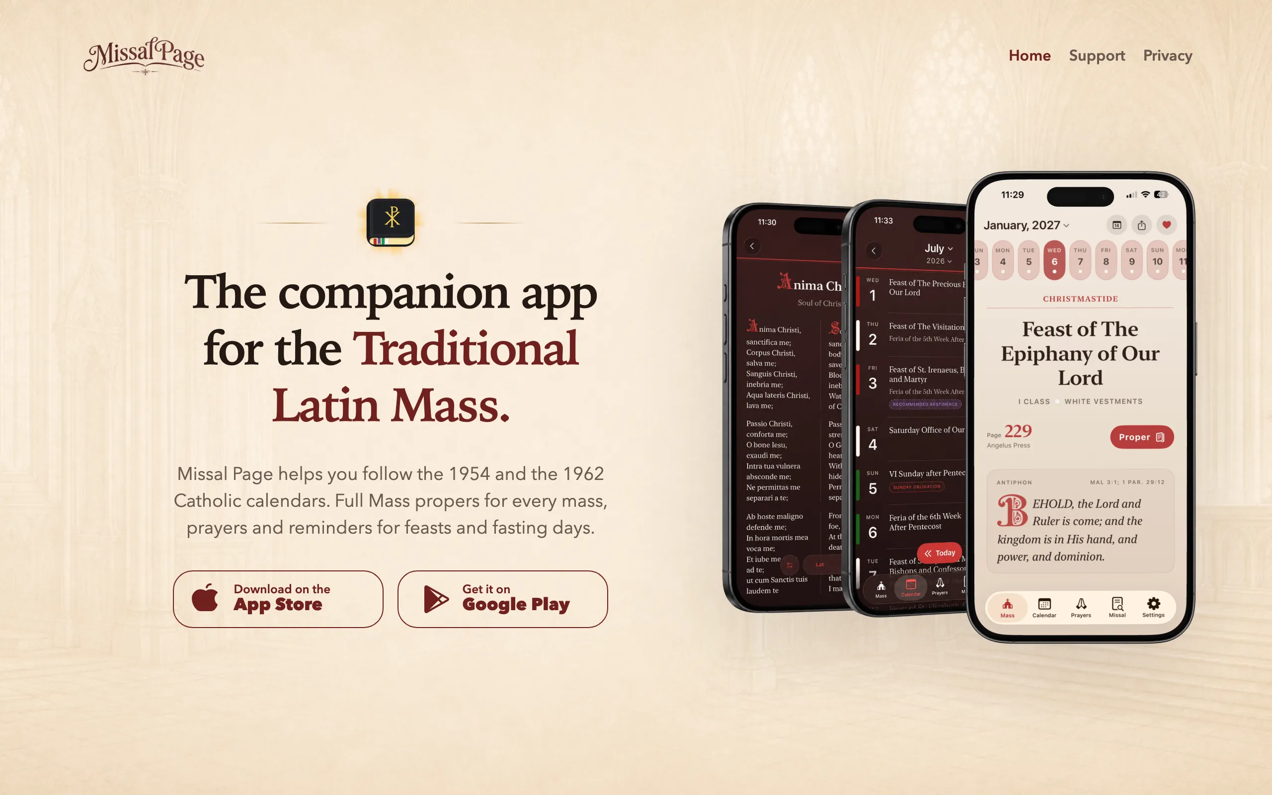 Screenshot of Missal Page | Find today's missal page fast