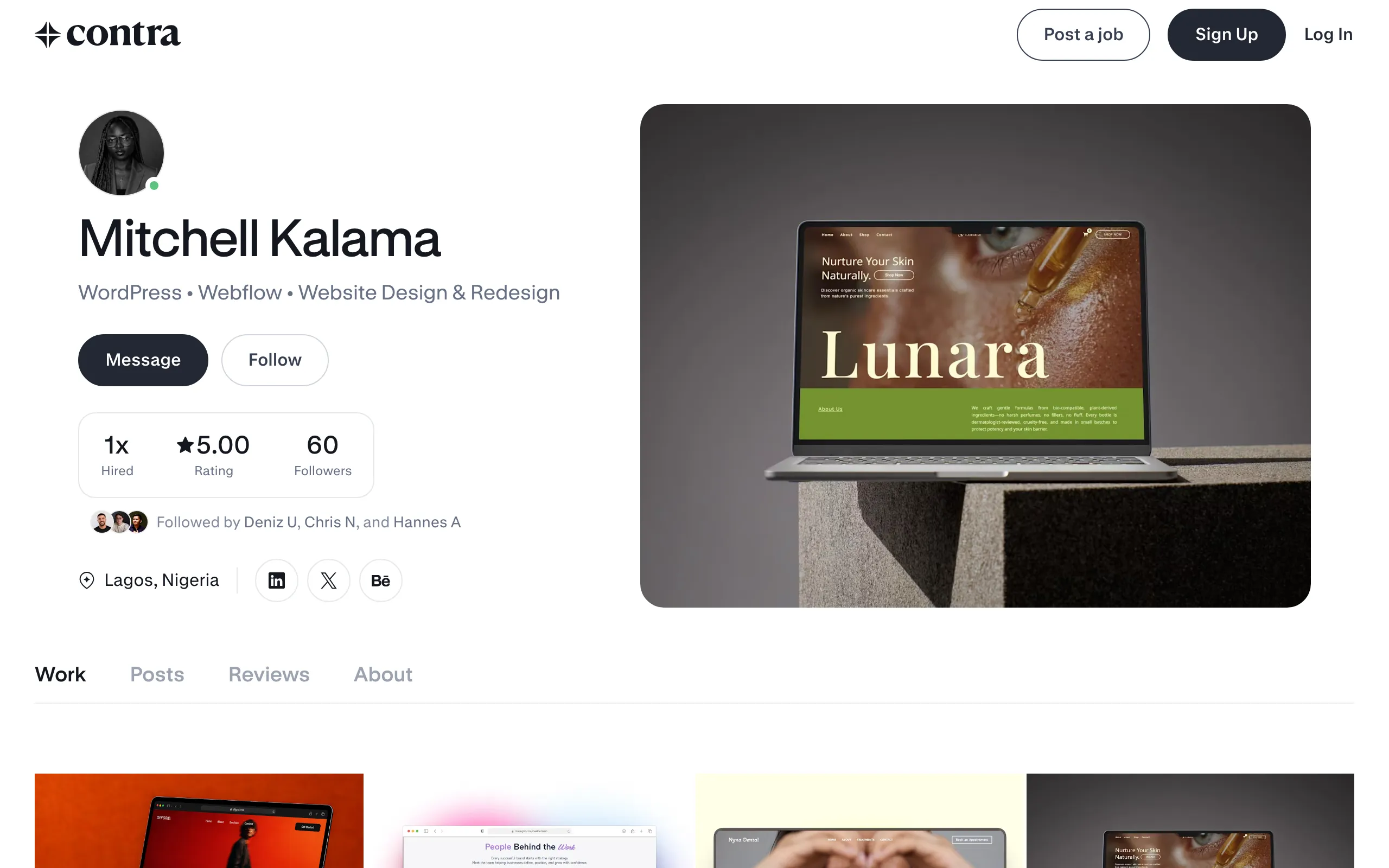 Screenshot of Mitchell Kalama - Web Designer | Contra