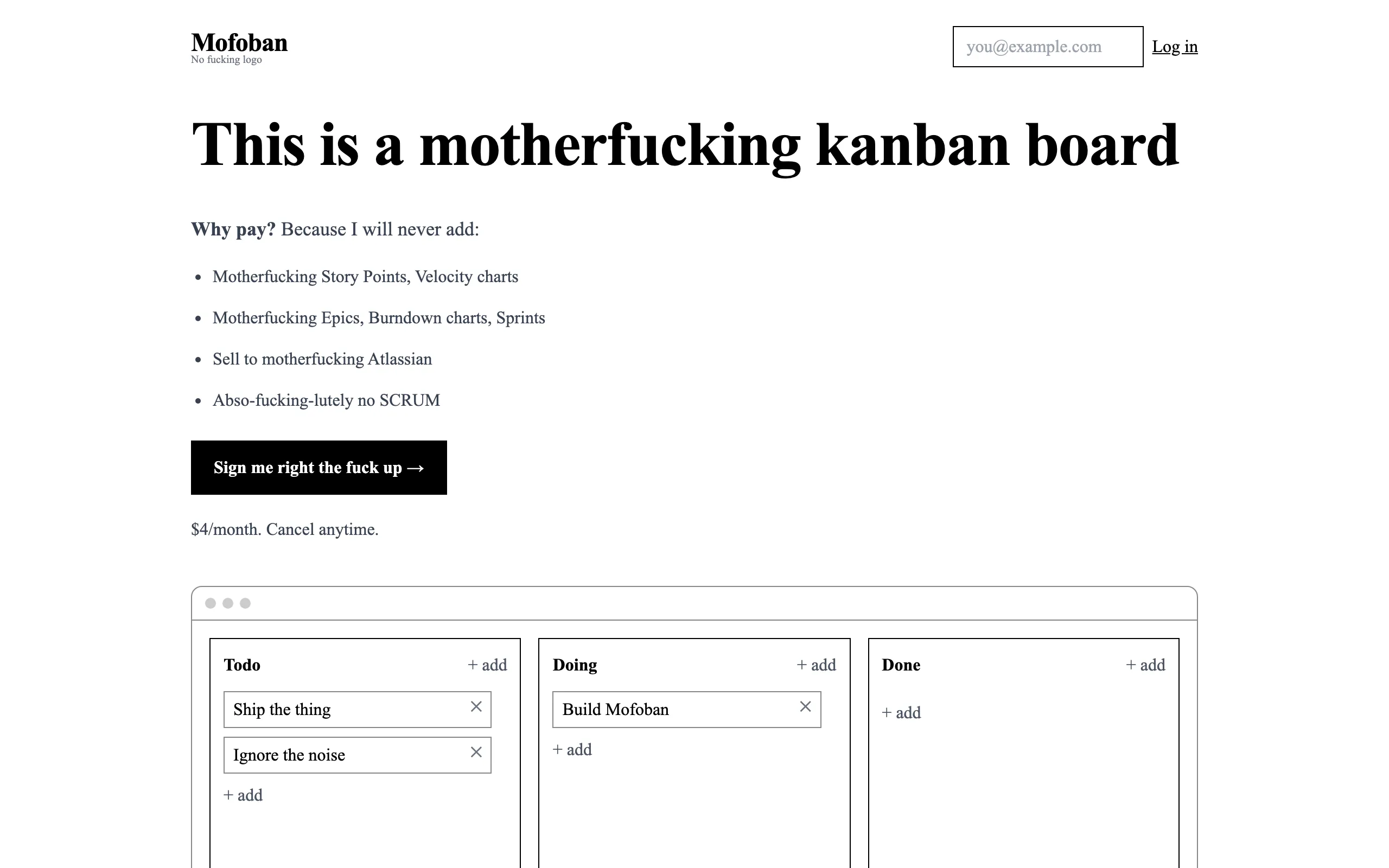 Screenshot of Mofoban Motherfucking Kanban