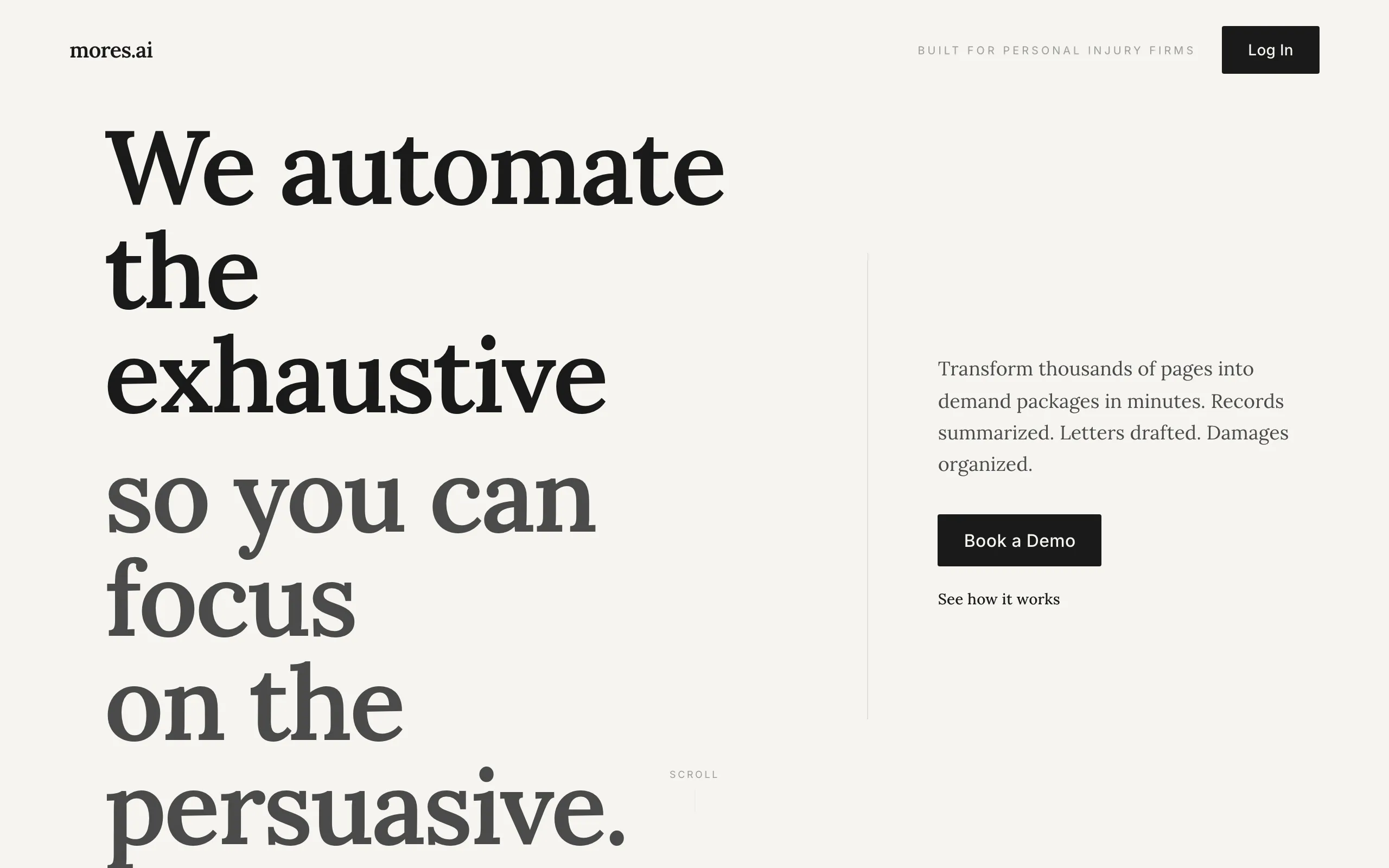 Screenshot of mores.ai — We automate the exhaustive so you can focus on the persuasive