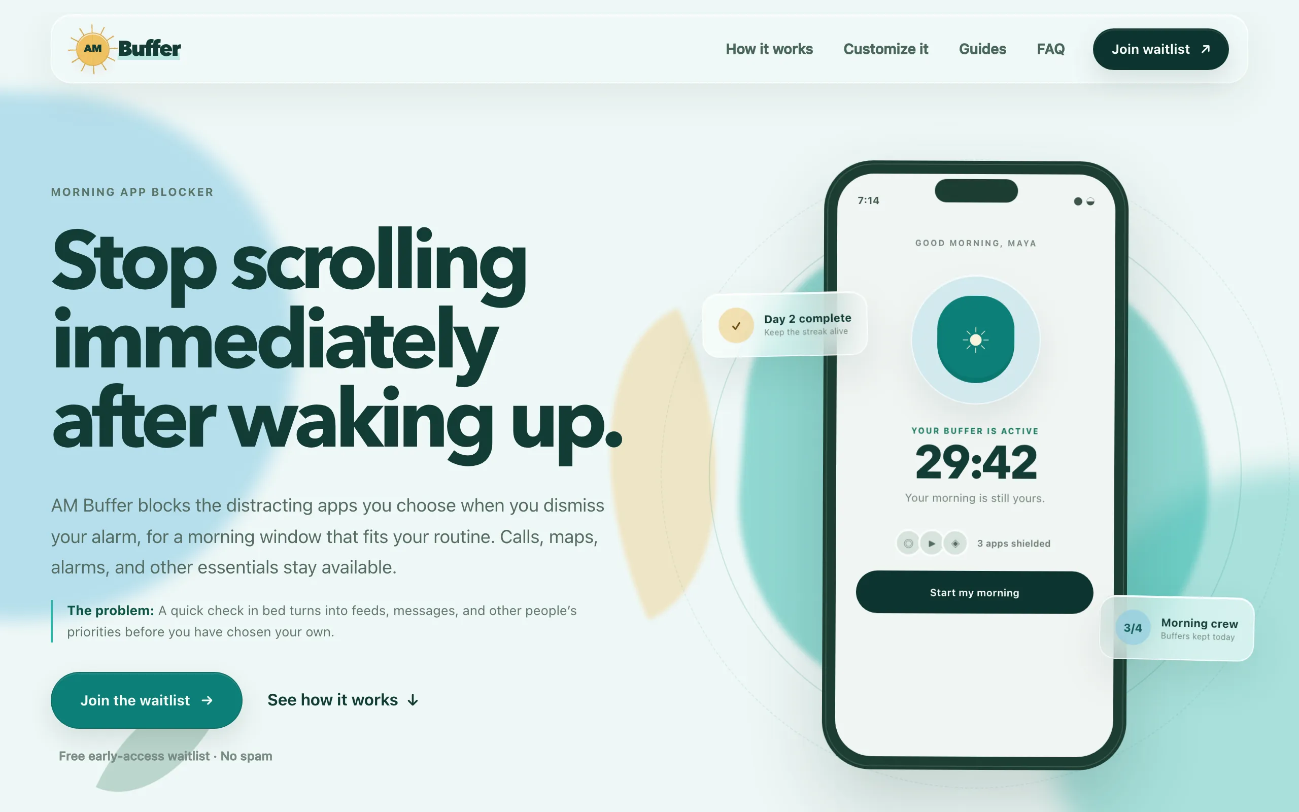 Screenshot of Morning App Blocker | AM Buffer