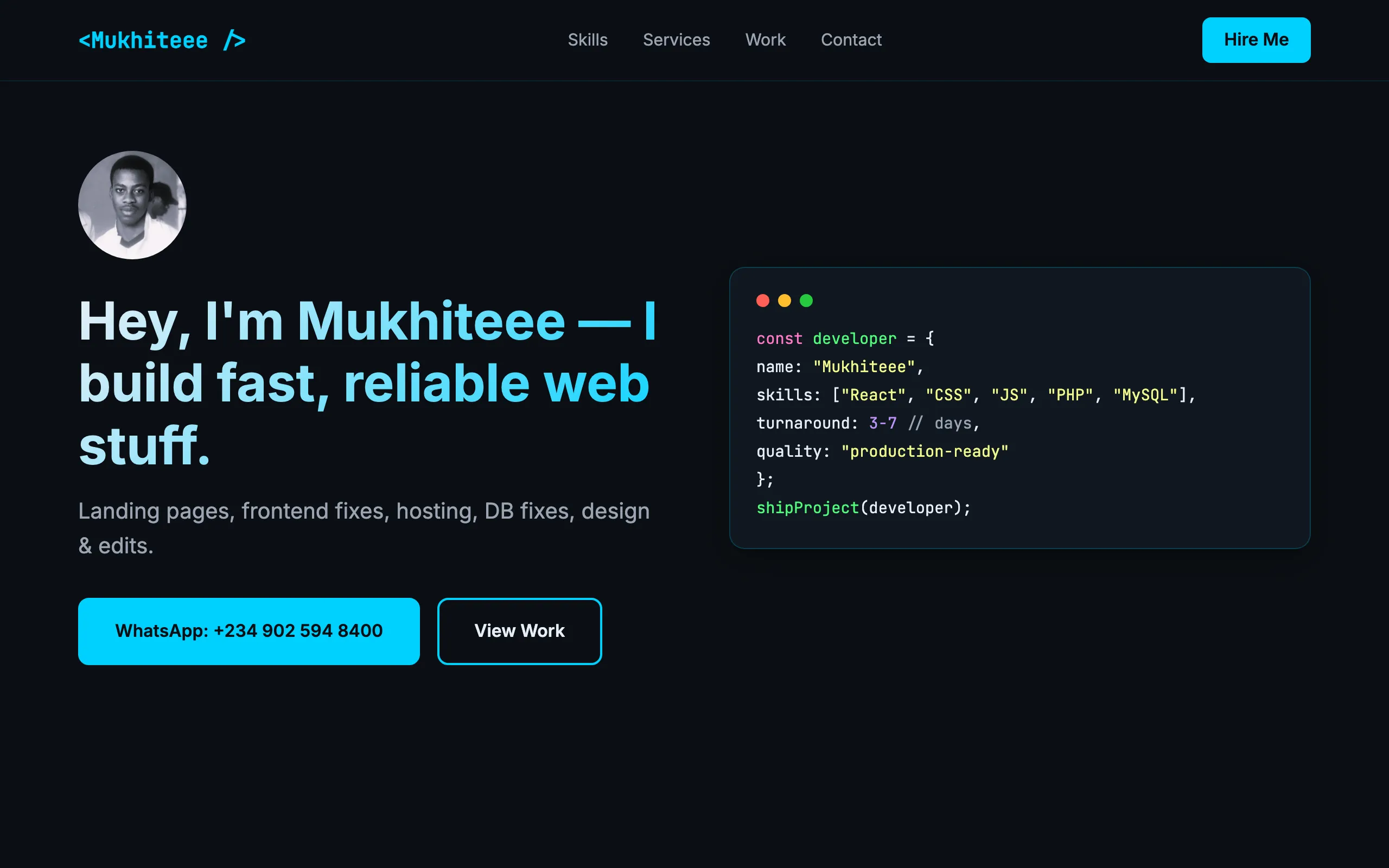 Screenshot of Mukhiteee — Dev Portfolio