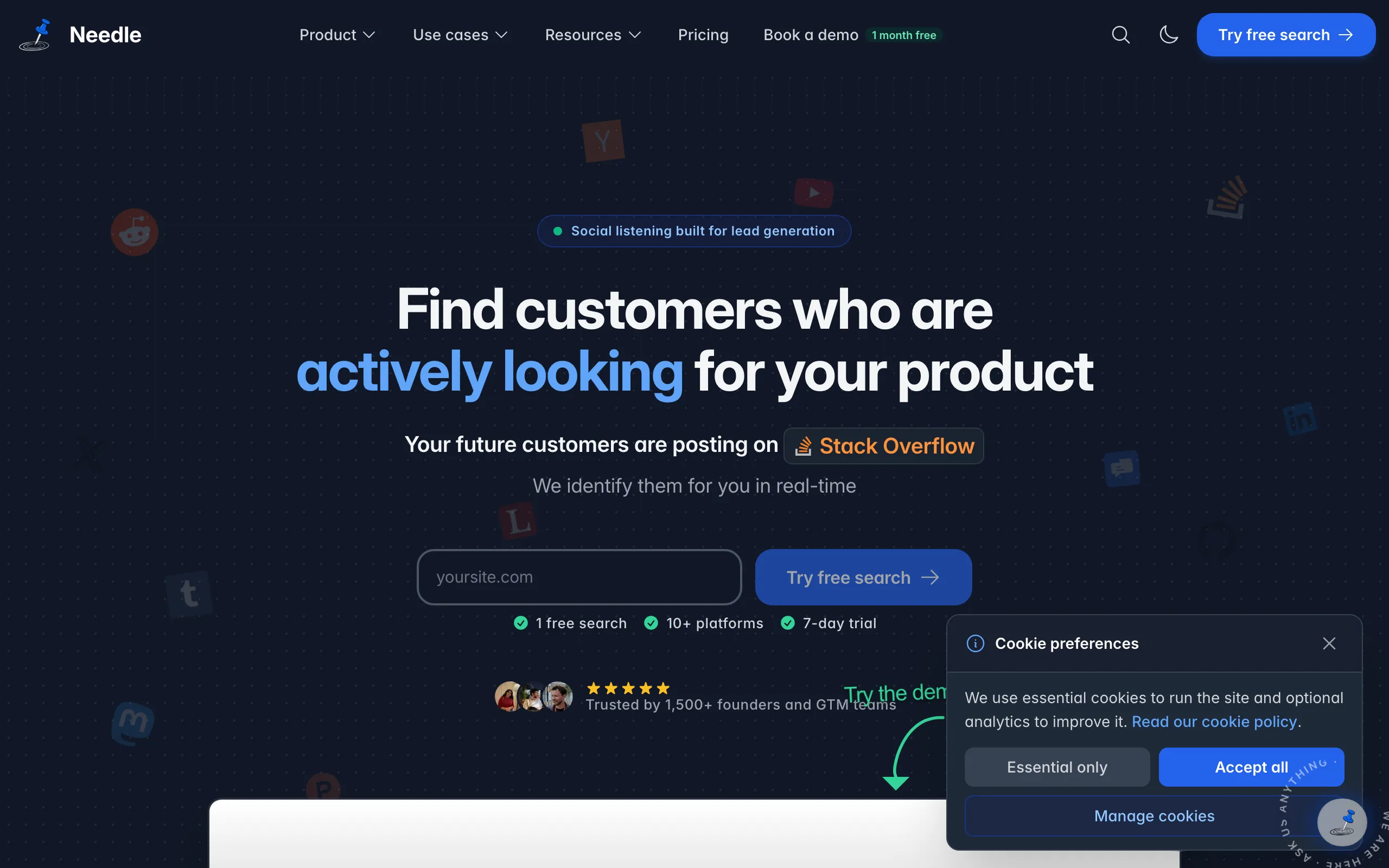 Screenshot of Multi-Platform Buyer Intent Search | Needle