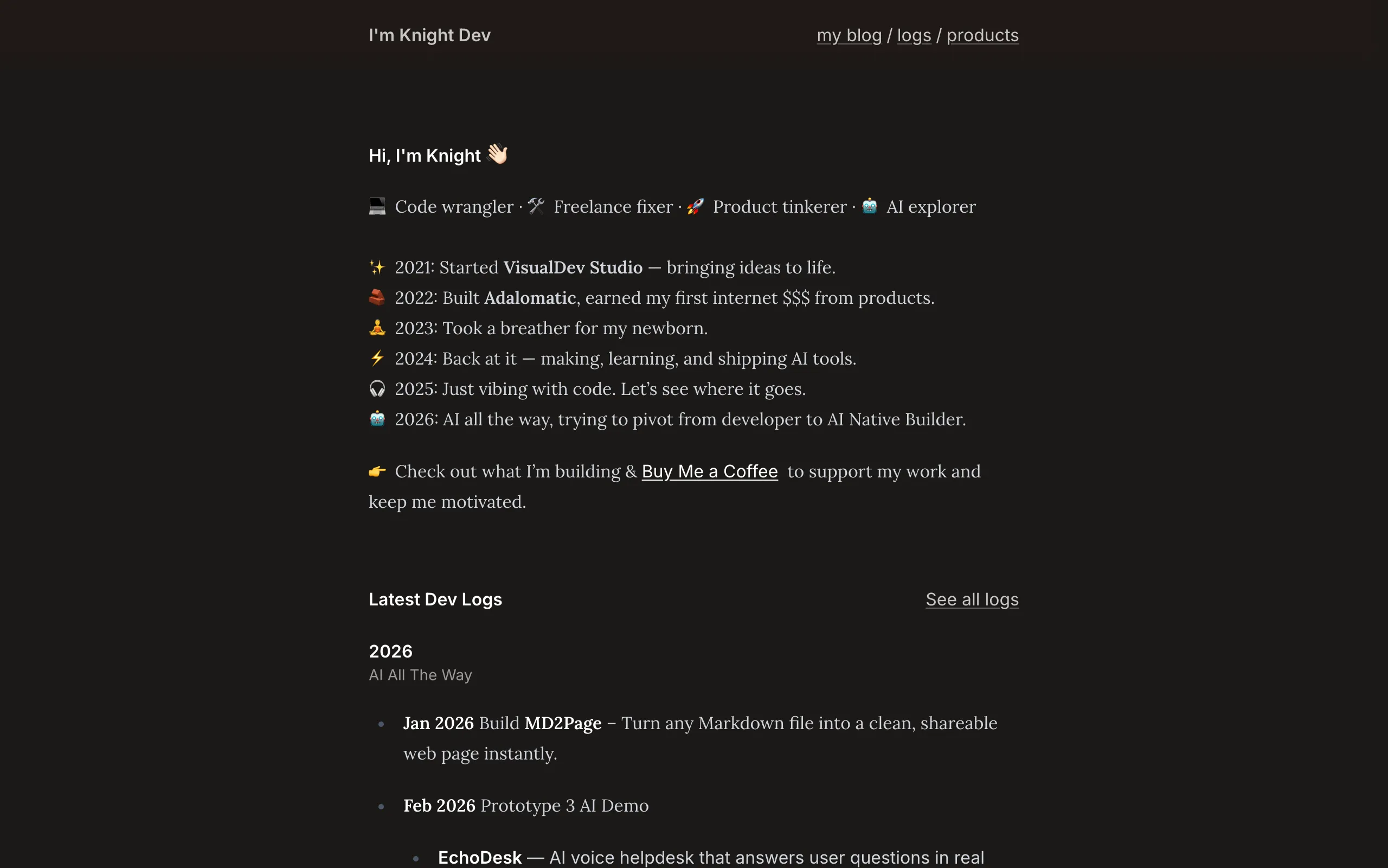 Screenshot of My | I'm Knight Dev