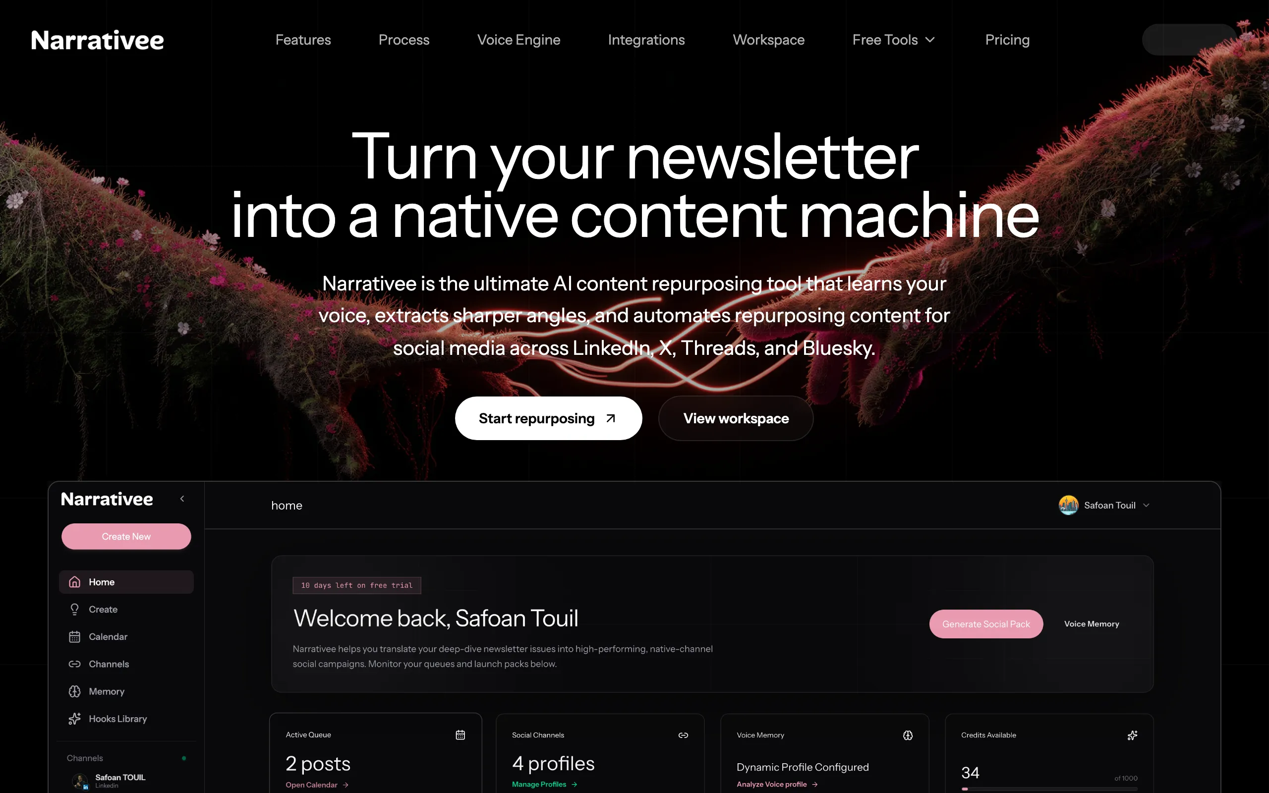 Screenshot of Narrativee | AI Content Repurposing Tool for Social Media
