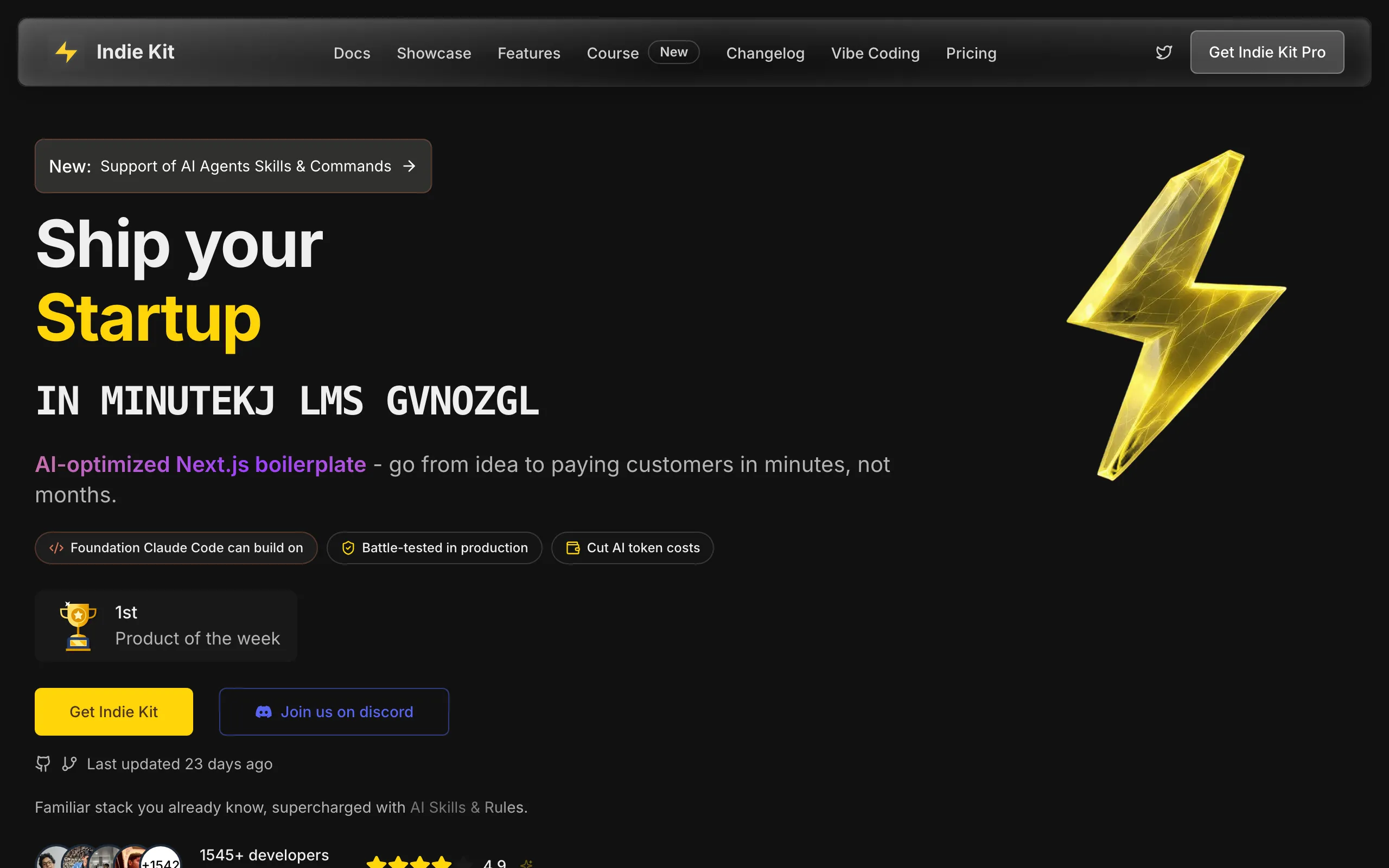 Screenshot of Next.js SaaS Boilerplate &amp; Starter Kit (AI-Optimized) | Indie Kit